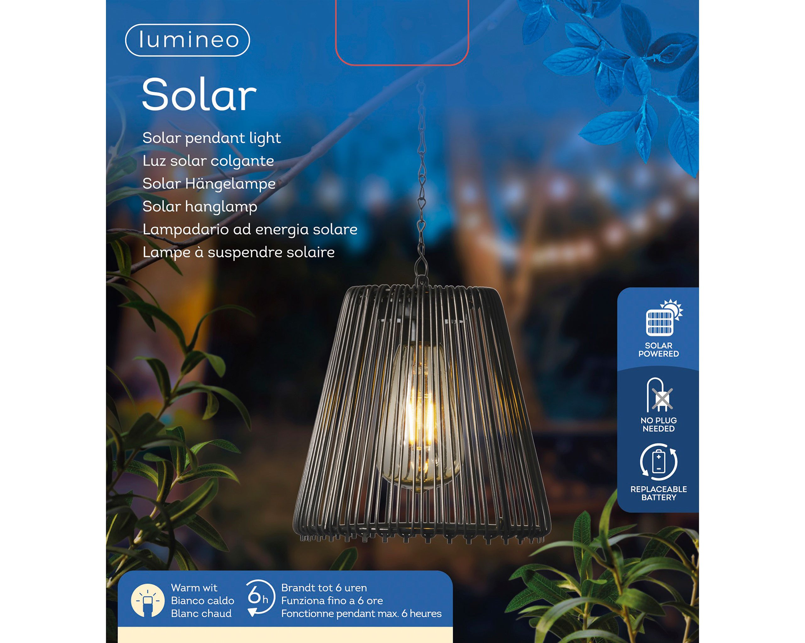 Lumineo LED Laterne, Dauerlicht, warmweiß, Solar Gartenleuchte LED Hängelampe 17x18cm Metall Schwarz / Warmweiß