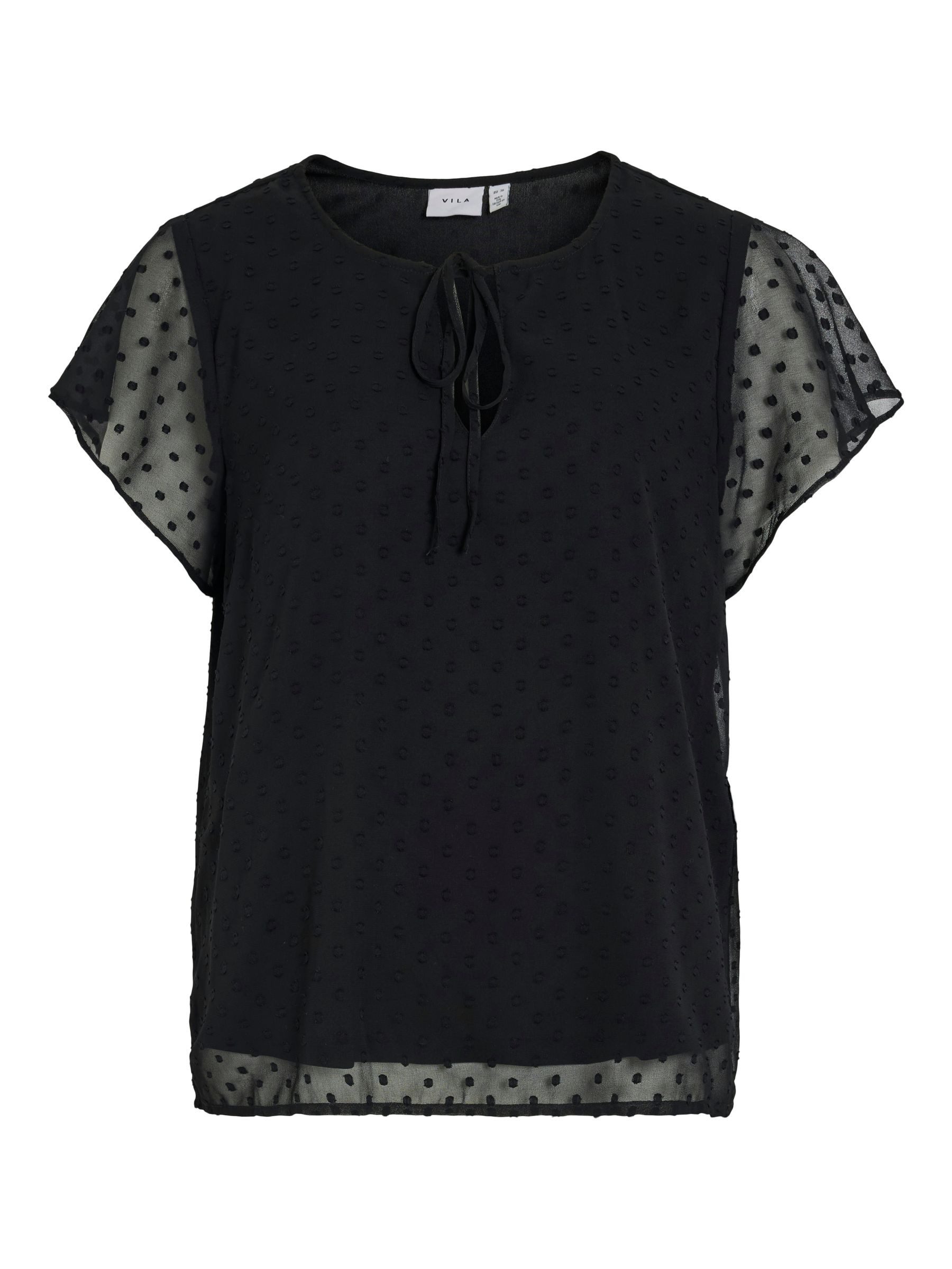 Vila Blusenshirt Transparente mit Tupfenmuster und für Damen Recyceltes Material nachhaltig Regular Fit Rundhals Kurzarm
