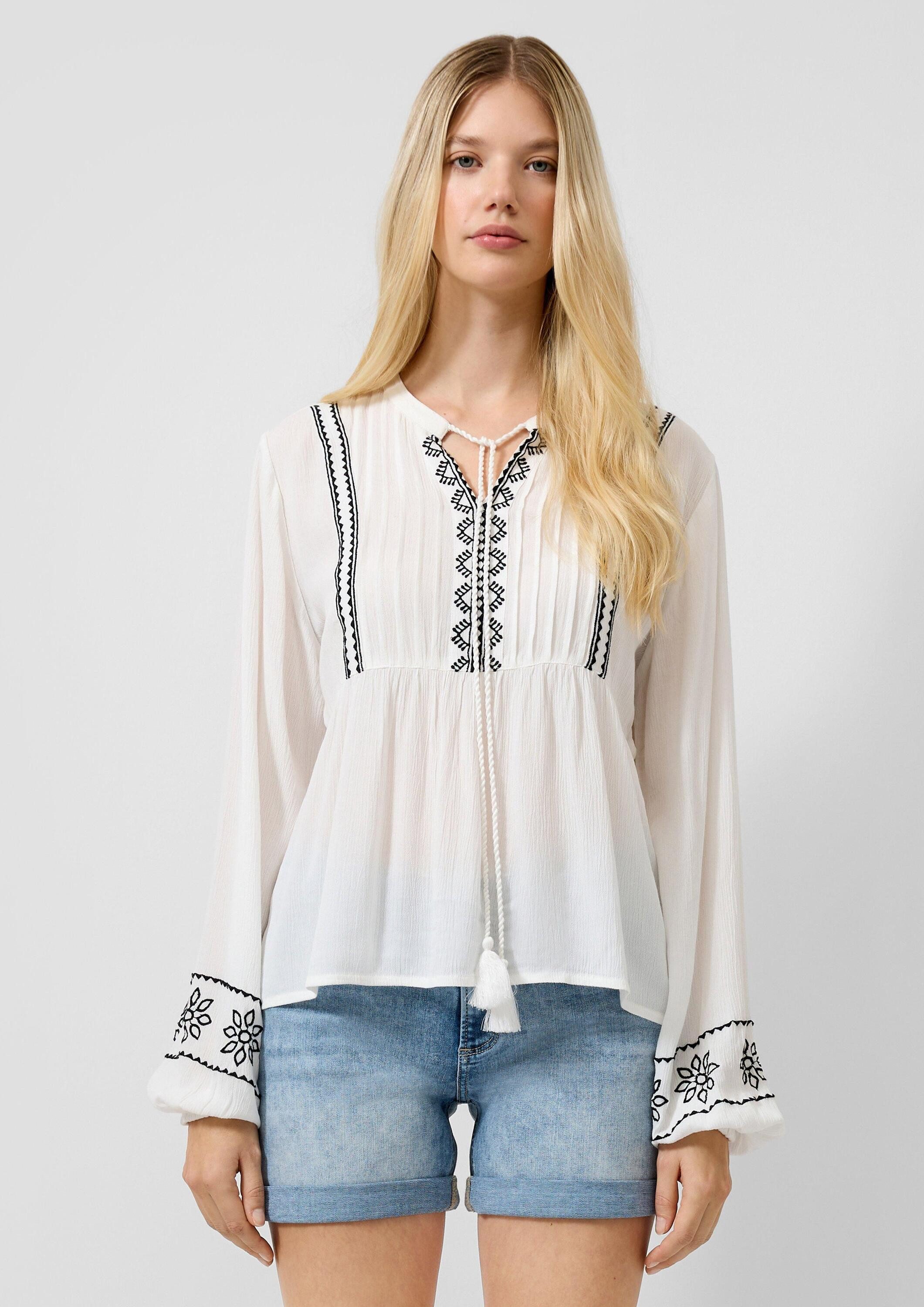 QS Langarmbluse Bluse Bestickte Tunika