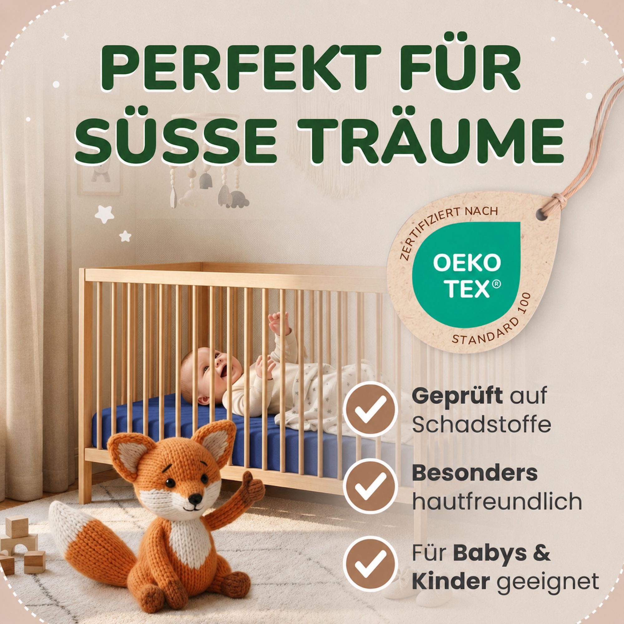 leevitex® Spannbettlaken für Kinderbetten, 1er-Set, 70 x 140 cm, Steghöhe 15 cm, Jersey, Gummizug: rundum, (1 Stück), verschiedene Farben, OEKO-TEX® STANDARD 100 zertifiziert