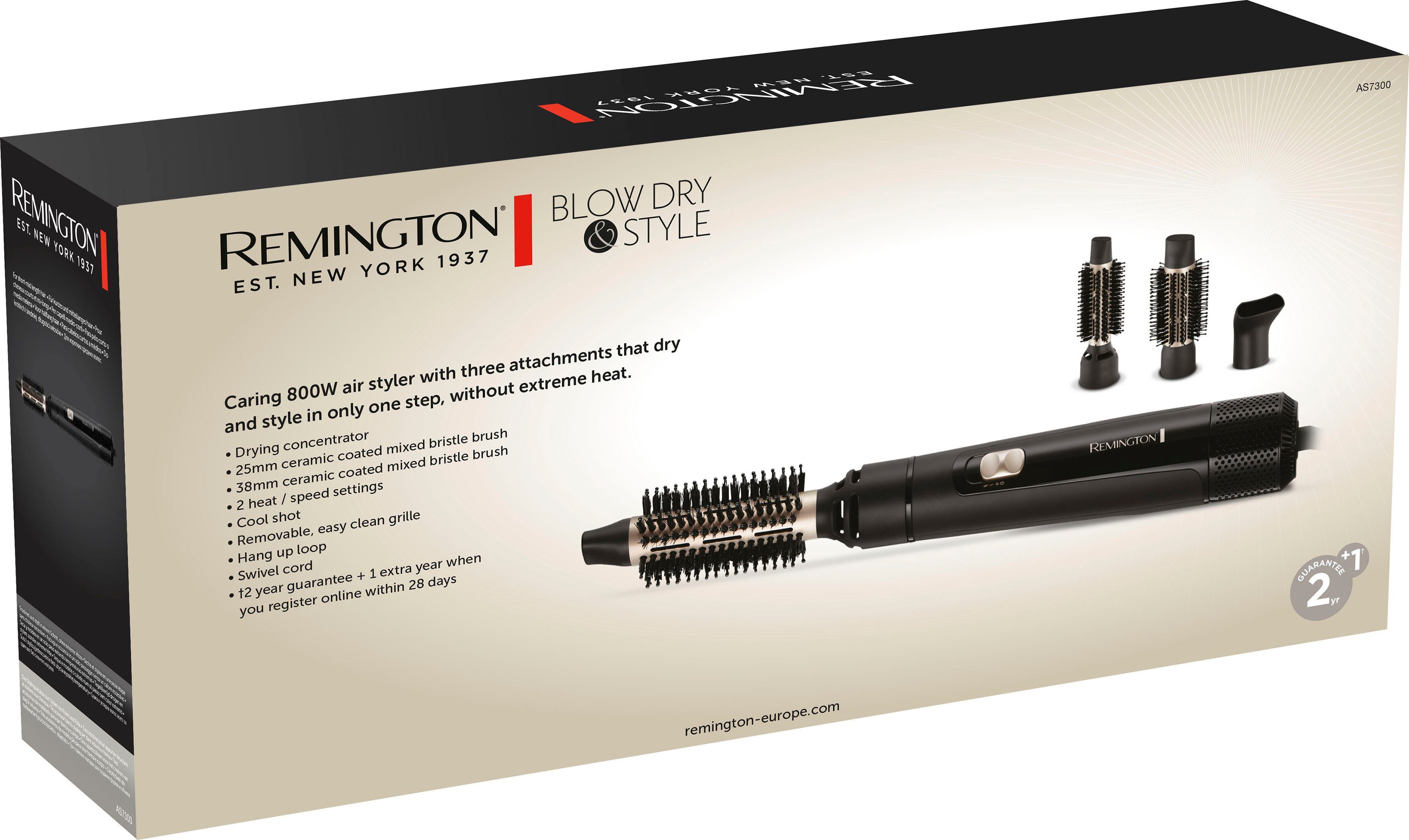 Remington Warmluftbürste Blow Dry & (Airstyler Watt Haare kurze-mittellange Lockenbürste) 800 für Style / Rund-& AS7300