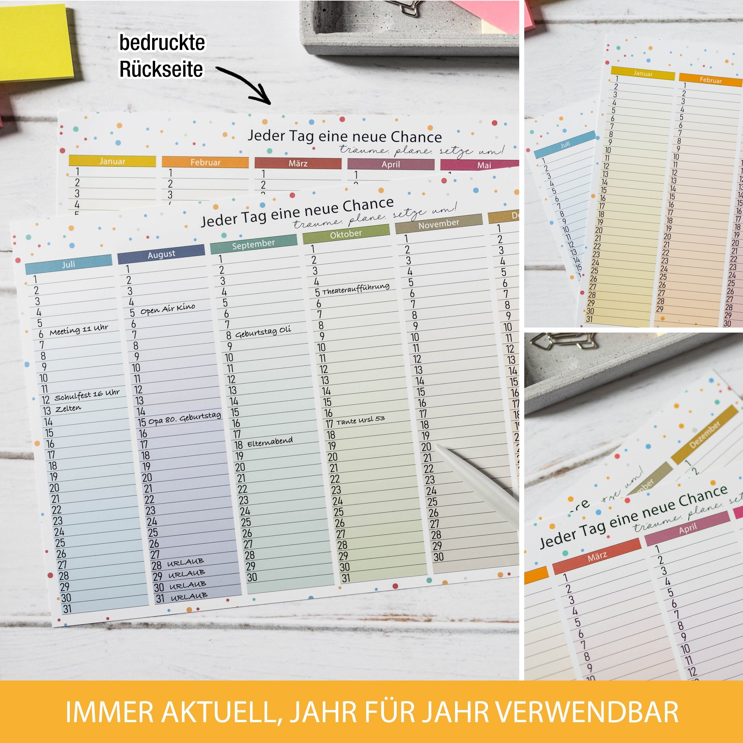TOBJA Wandkalender Immerwährender Kalender A4 abwischbar +4 Stifte, Geburtstagskalender Dauerkalender – Bild 5 von 5