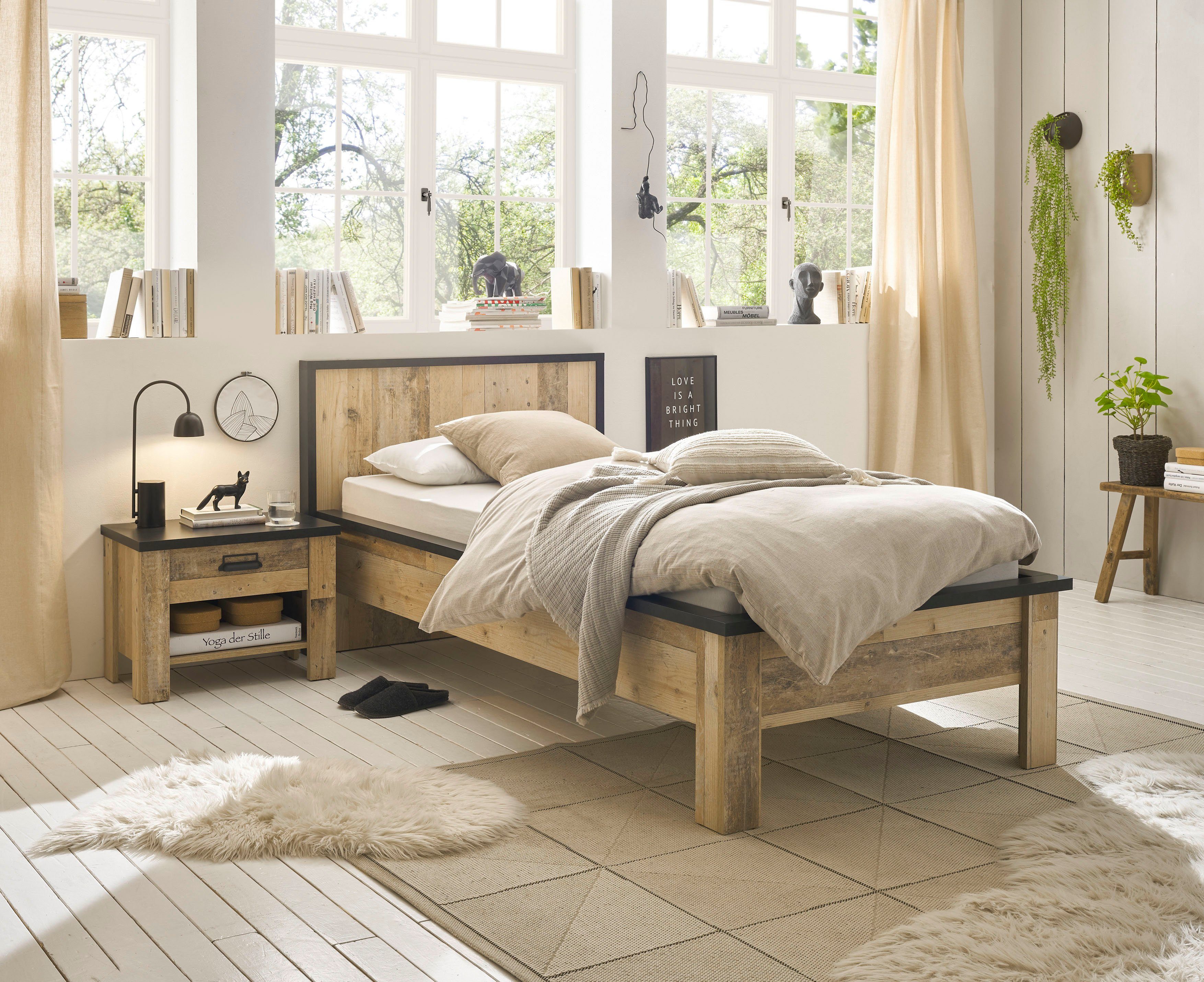 Home affaire Bettanlage SHERWOOD, (2-tlg), Liegefläche Bett 90x200cm, Nachttisch mit 1 Schublade
