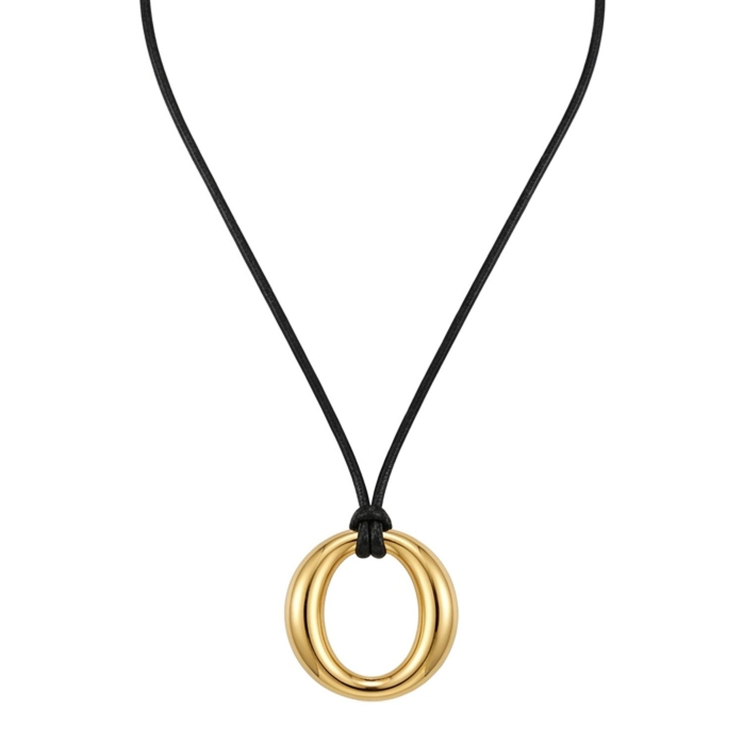 KARMA Kette mit Anhänger Schwarz Gold 72 cm vestellbar Damen PU Leder Edelstahl (1-tlg., modern Geschenk für Frauen Lederkette), Halskette Pulloverkette Damenhalskette