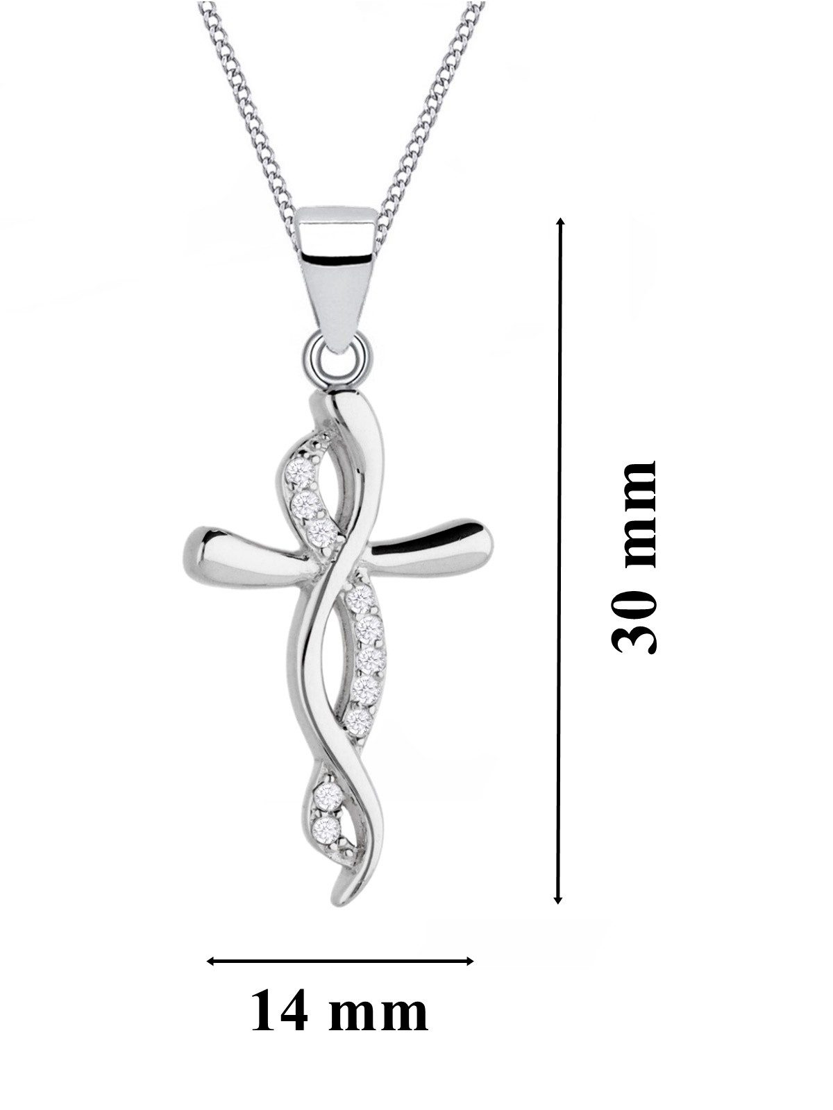 Goldene Hufeisen Kreuzkette Unendlichkeit Kreuz Kette 925 Silber mit Zirkonia, mit Zirkonia
