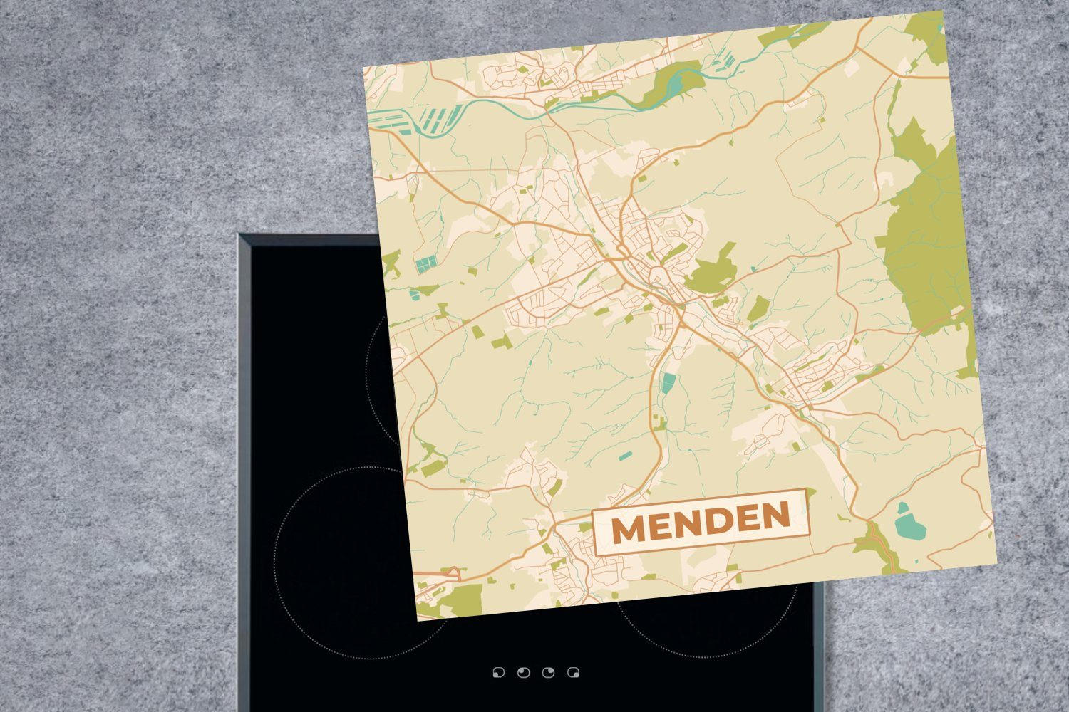 Ceranfeldabdeckung, Arbeitsplatte Vinyl, Stadtplan Jahrgang küche Herdblende-/Abdeckplatte (1 tlg), cm, - Karte, 78x78 MuchoWow Menden für - -