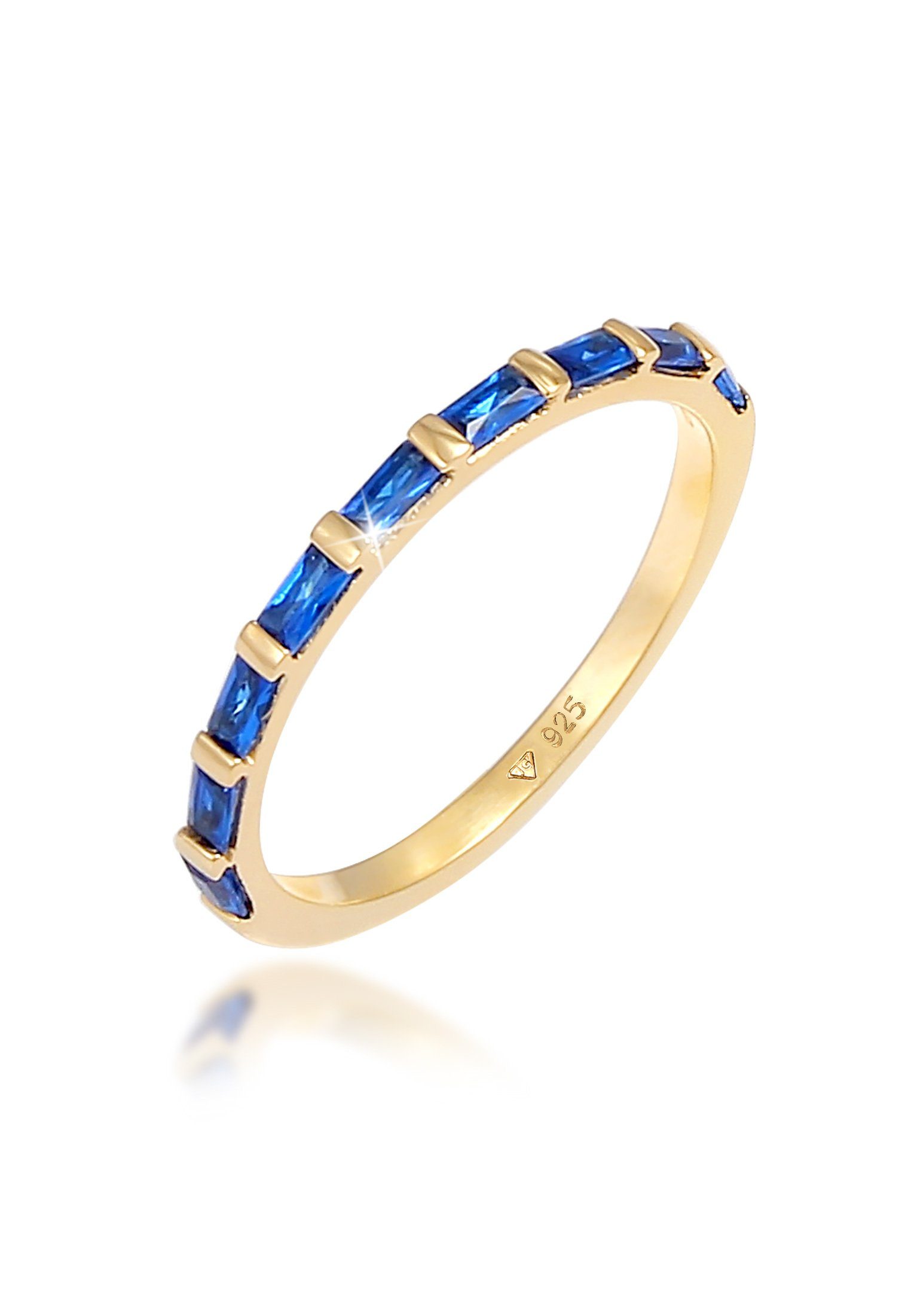 Elli Premium Fingerring Bandring Rechteck Saphir Blau 925 Silber