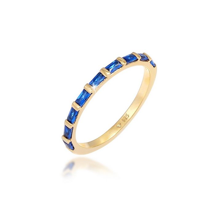 Elli Premium Fingerring Bandring Rechteck Saphir Blau 925 Silber Bandring