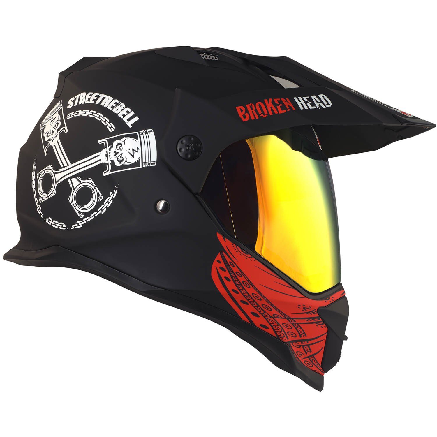 Broken Head Motorradhelm Street Rebel rot (mit klarem und rot verspiegeltem Visier), inklusive 2 Visieren, mit Sonnenblende