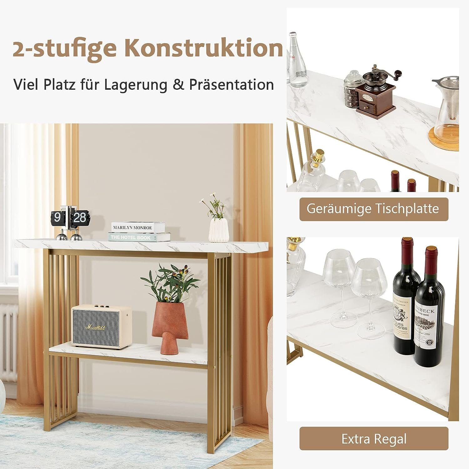 KOMFOTTEU Konsolentisch Flurtisch, mit Metallgestell, 120 günstig online kaufen