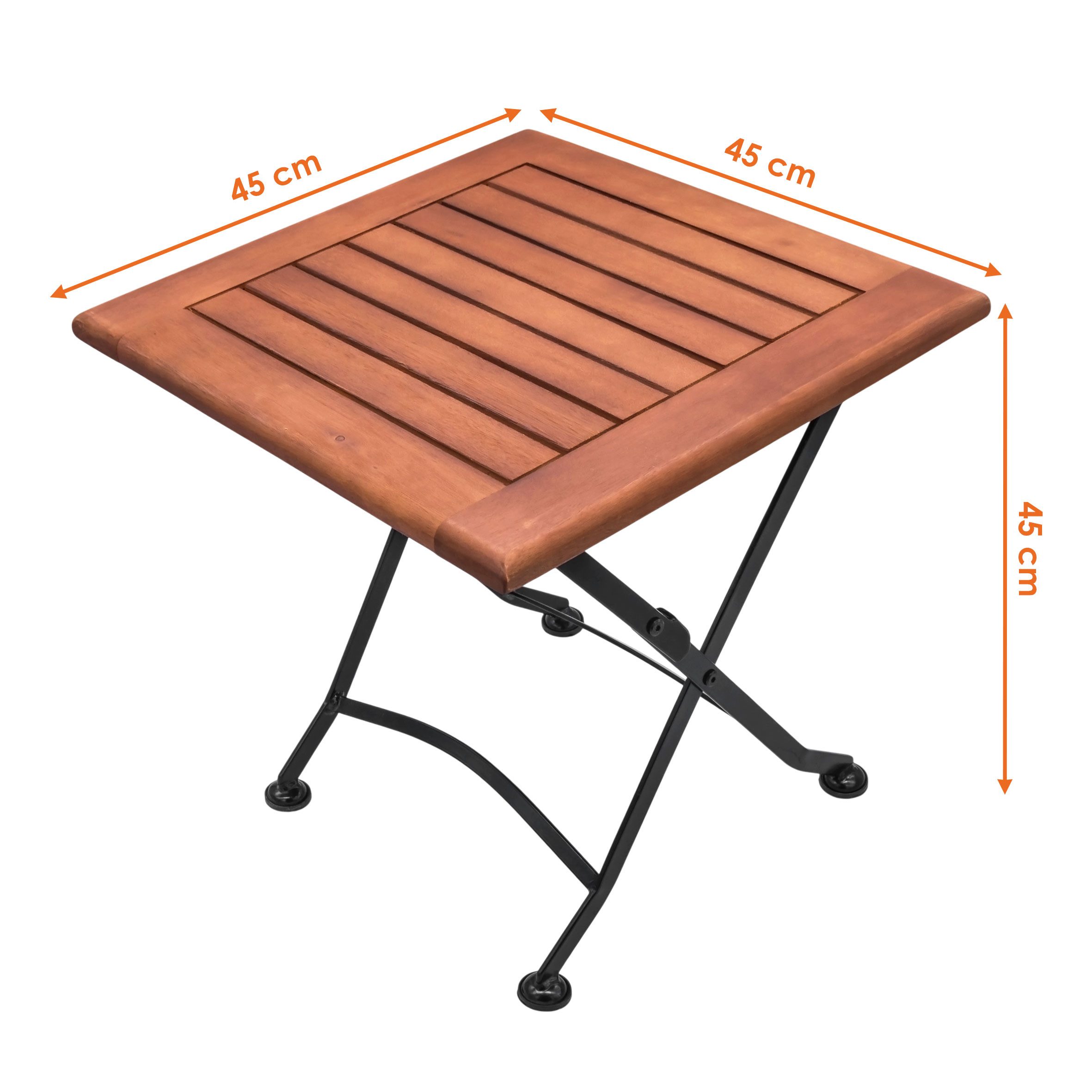 Spetebo Gartentisch Holz Klapptisch mit Metall Gestell 45 cm (Packung, 1-St., Tisch Klappbar), Beistelltisch Gartentisch Dekotisch