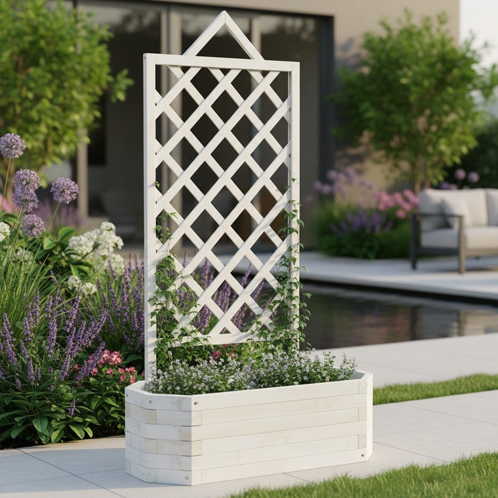 Mucola Rosenbogen Spalier mit Blumenkasten Rankgitter Rosengitter Rankhilfe Rosenbogen Stück, 1 St., Rankgitter, Fichtenholz