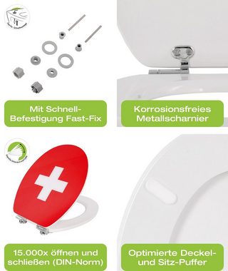 Sitzplatz WC-Sitz Dekor, Motiv Schweiz, Absenkautomatik, Schnellbefestigung, Holzkern, 402590