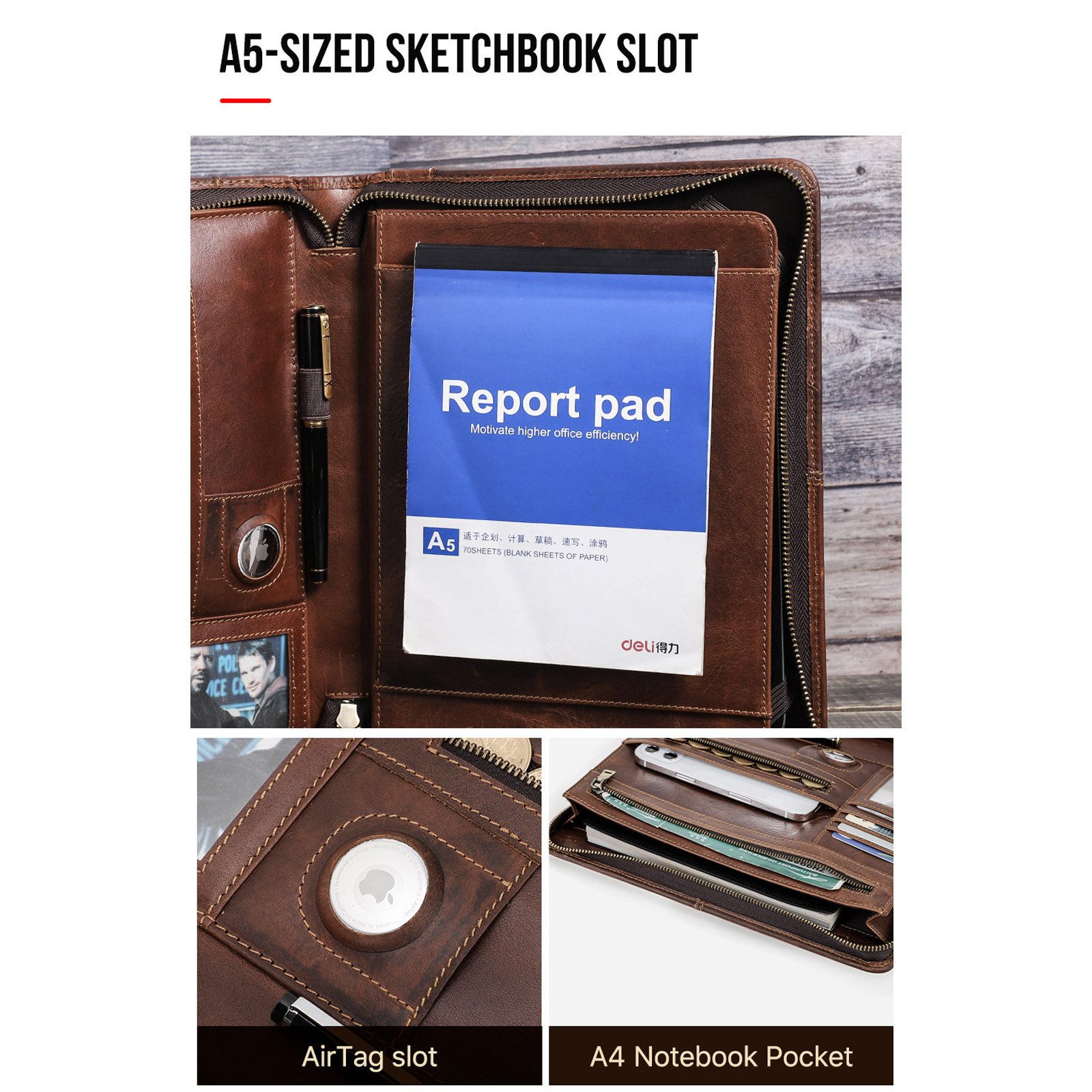 YUBRO-STUDIO Tablettasche Für iPad Pro 11" Lederhülle mit AirTag-Fach Rechtshänder