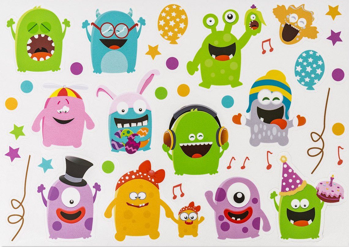 Hauptstadtkoffer Kinderkoffer For Kids, 4 mit Monster-Stickern reflektierenden Rollen, Apfelgrün/Monster Monster, wasserbeständigen
