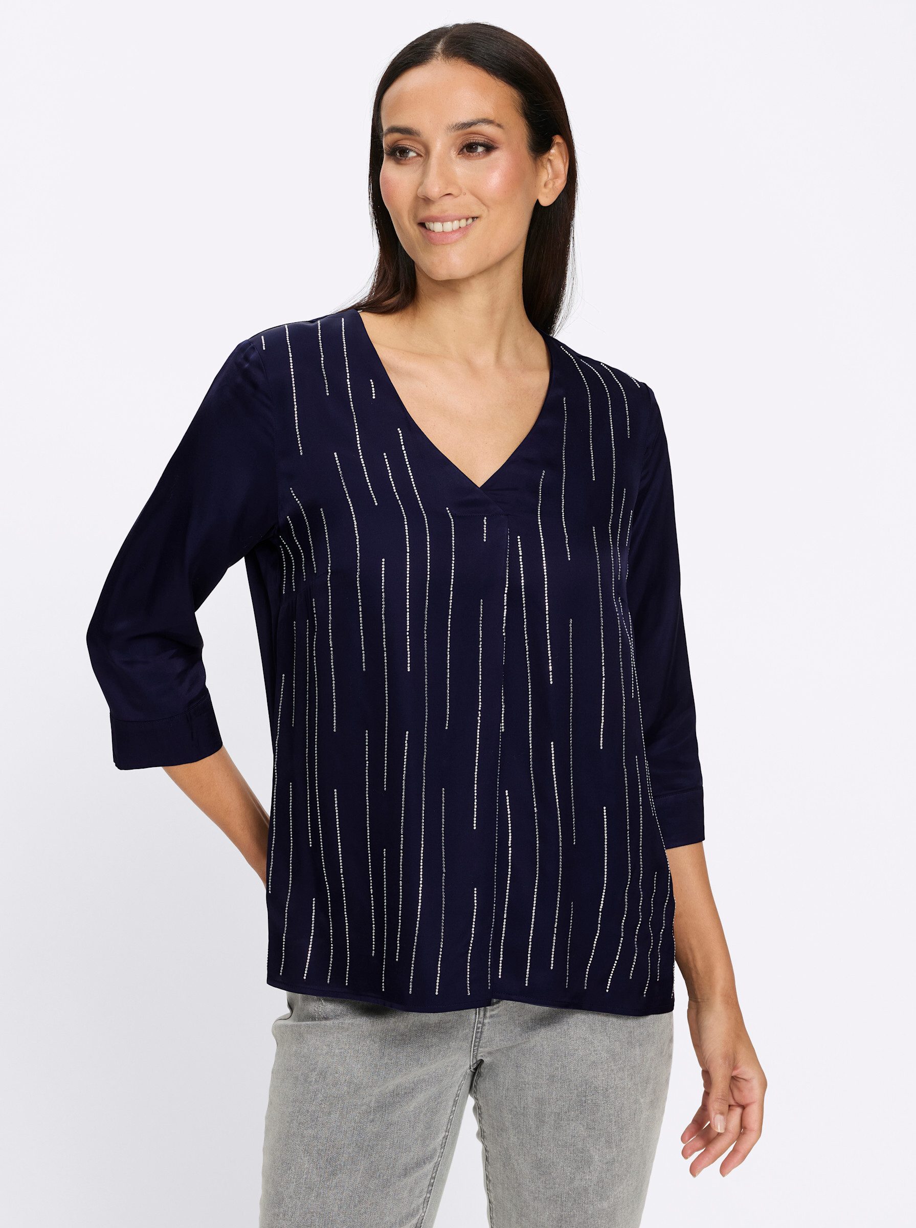 Klassische Bluse Satin-Bluse 3/4-Arm