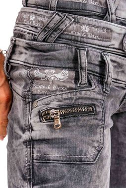 Cipo & Baxx Skinny-fit-Jeans Schwarze Hose BA-WD431 in Extravaganter Doppelbund Optik