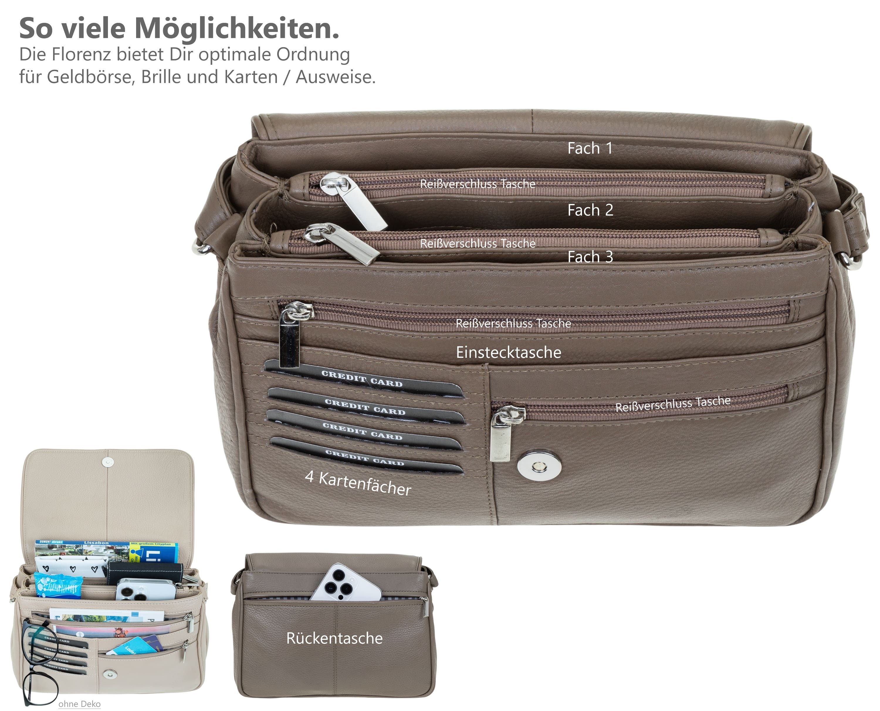 Alessandro Salvatore Handtasche Leder Damen mittel klein Lederhandtasche, Schultertasche Echtleder Damentasche Tasche Florenz 12975 + Etui