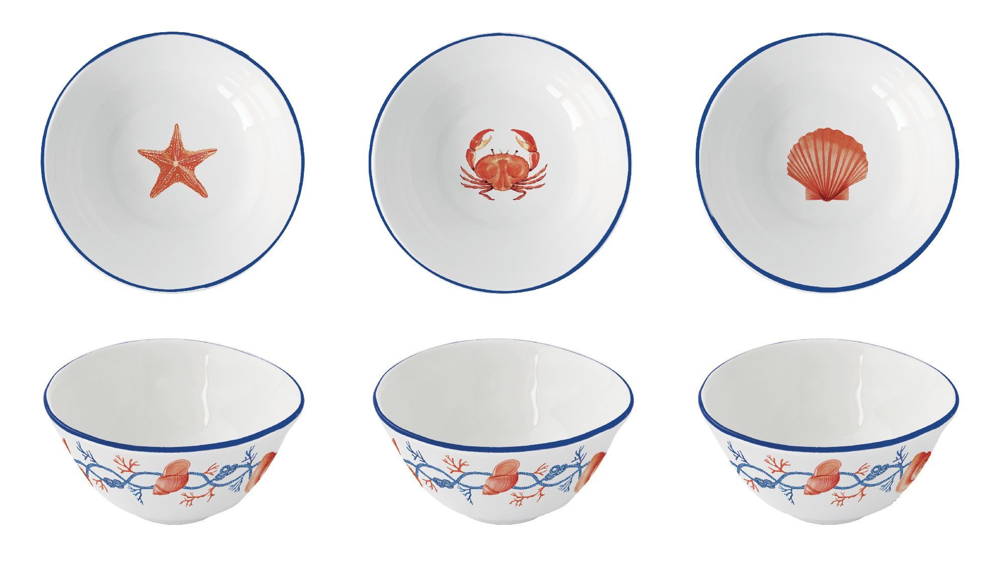 EasyLife Servierschale Cote de Mer, Porzellan, Spülmaschinengeeignet, Mehrfarbig, Meeresküste, H: 4.5cm