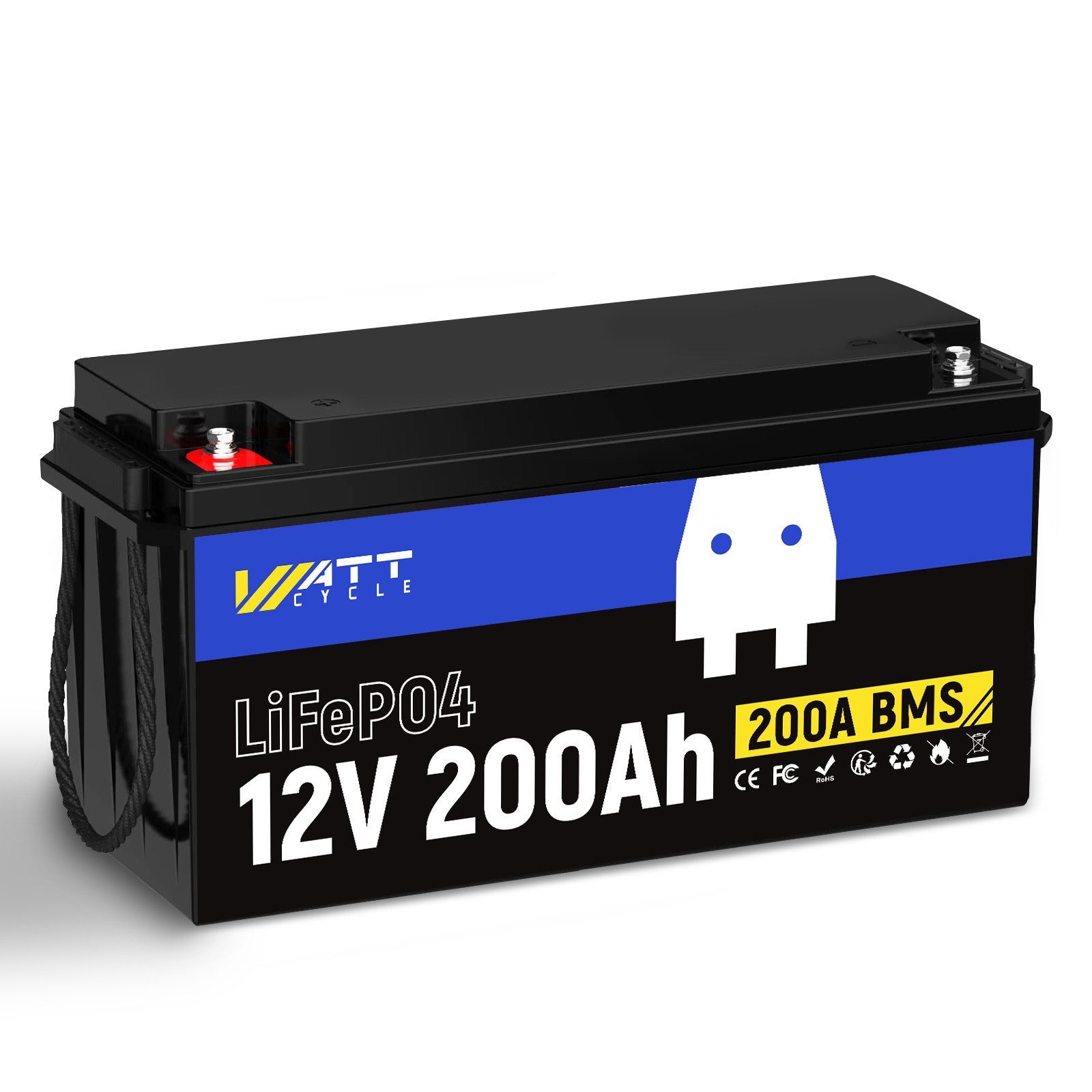 WattCycle WattCycle 12V 200Ah LiFePO4-Ladestation, LiFePO4-Akku der EVA-Klasse Akku-Set 200000 mAh, Geeignet für Automobile, Gartenarbeit,Schifffahrt,Trolling, Wohnmobile