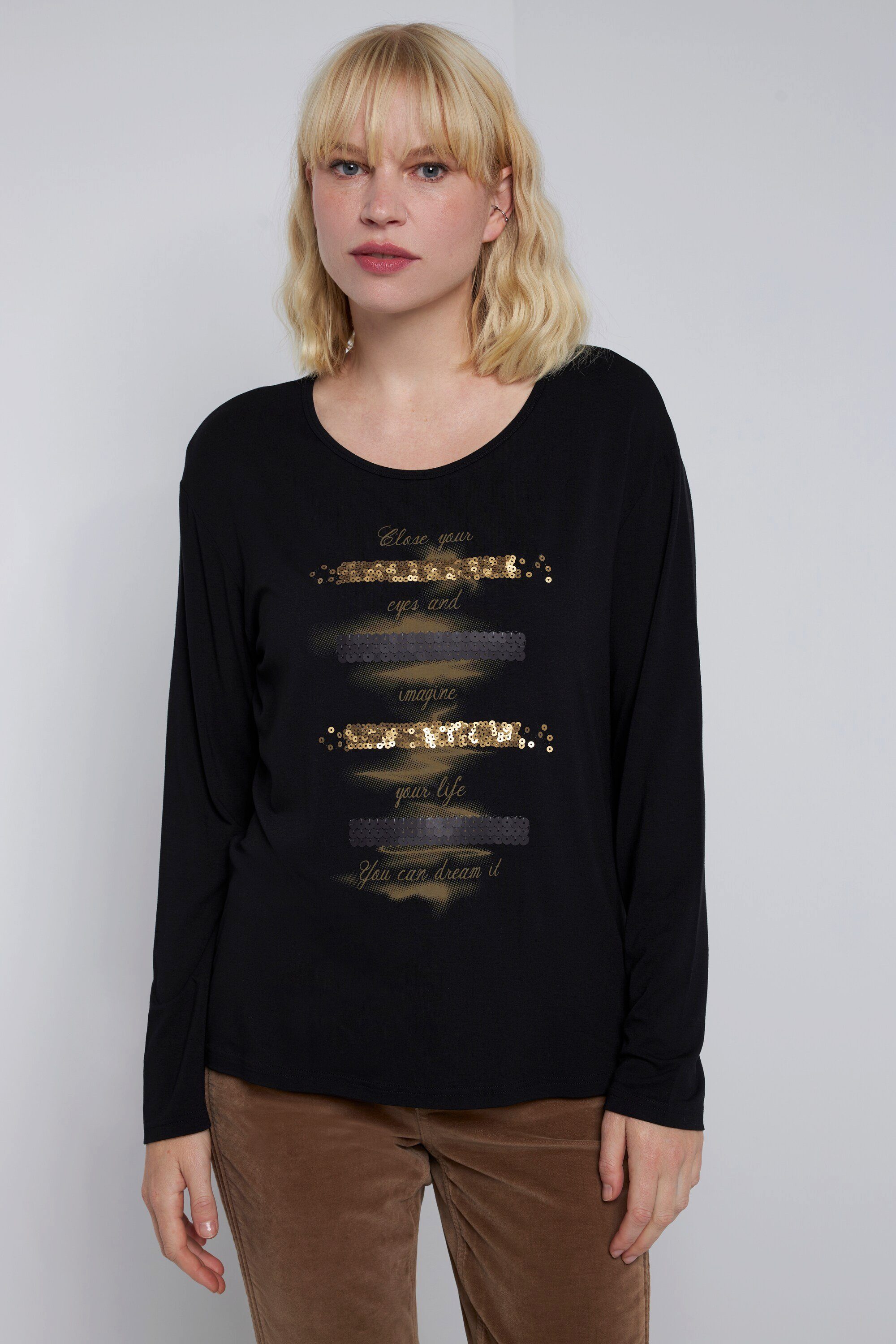 Rundhals Langarm Longsleeve T-Shirt Print Laura Gina