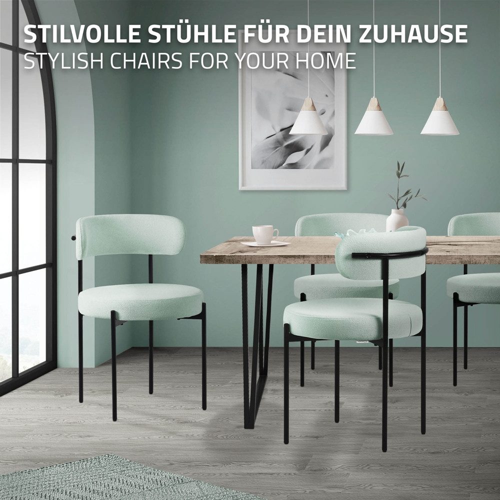 ML-DESIGN Polsterstuhl Esszimmerstühle Gruppe Küchenstuhl aus Teddystoff mit Metallbeinen (6 St), Clubstuhl 6er Set Wohnzimmerstuhl Grün moderne Design Lounge S – Bild 5 von 5