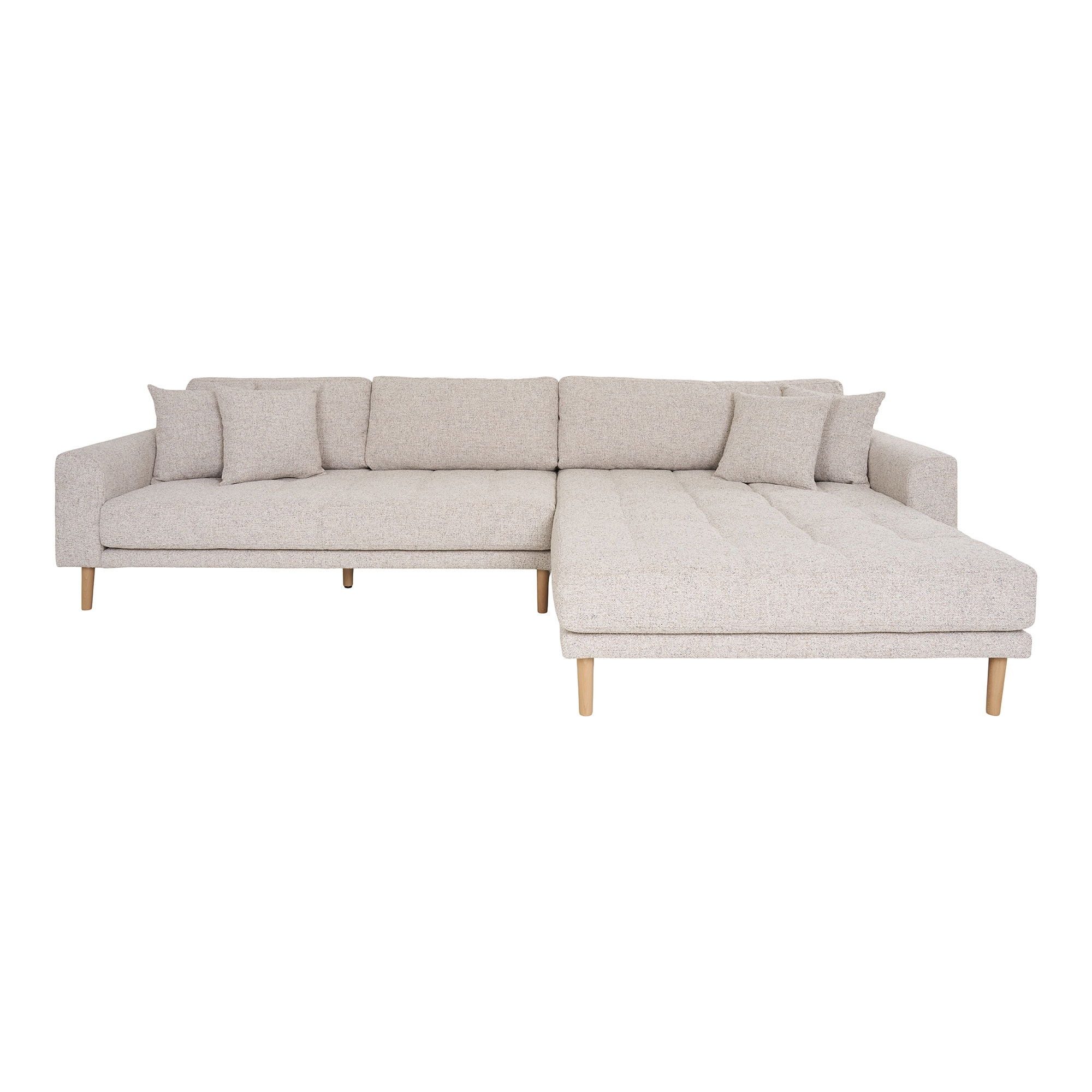 freiraum Ecksofa Lido, 290x92/170x76 cm – Beige, Holzfüße, inkl. 4 Kissen Ottomane rechts