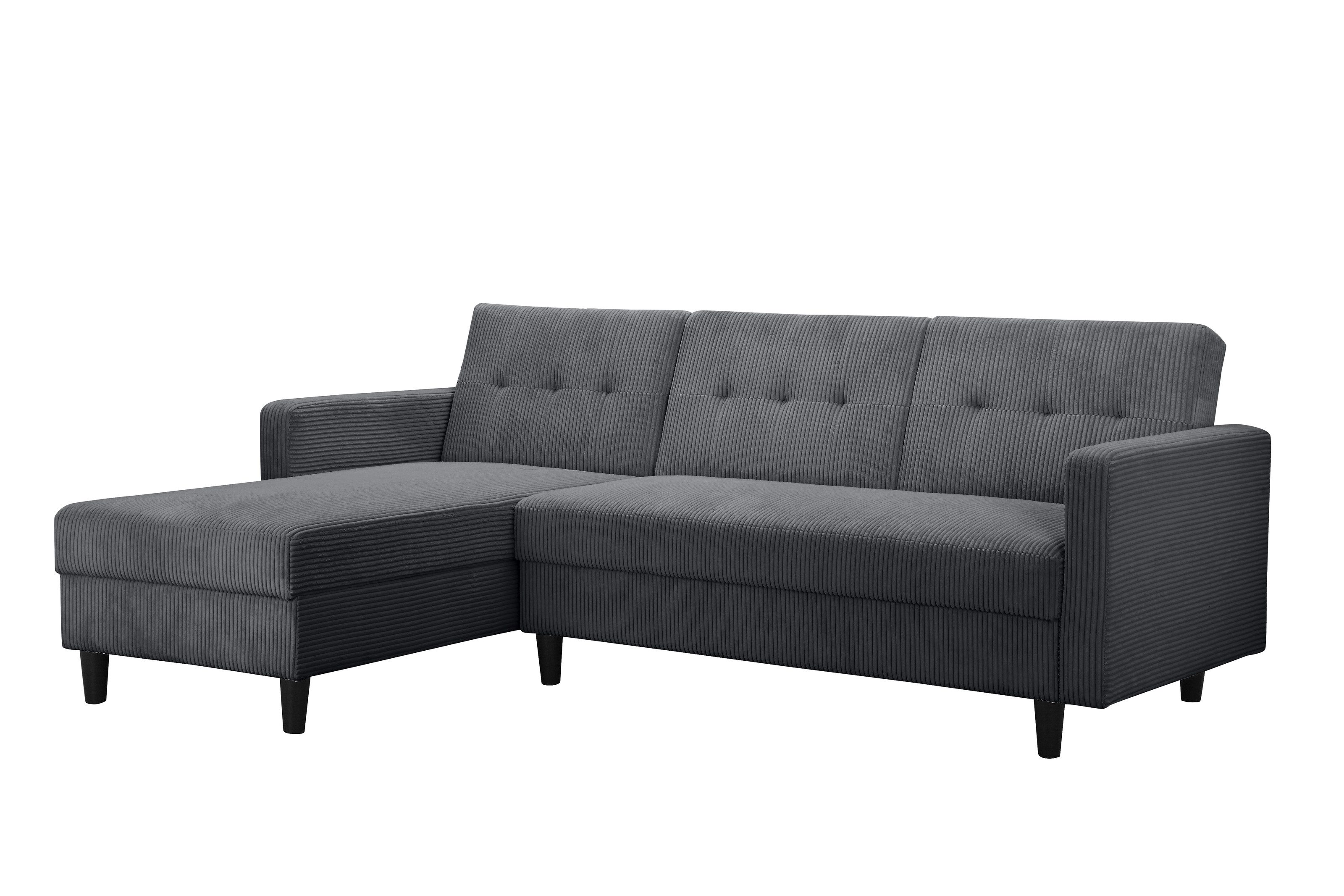 freiraum Schlafsofa Hannover II, in dunkel-grau, Cord - 213x82x153cm (BxHxT)