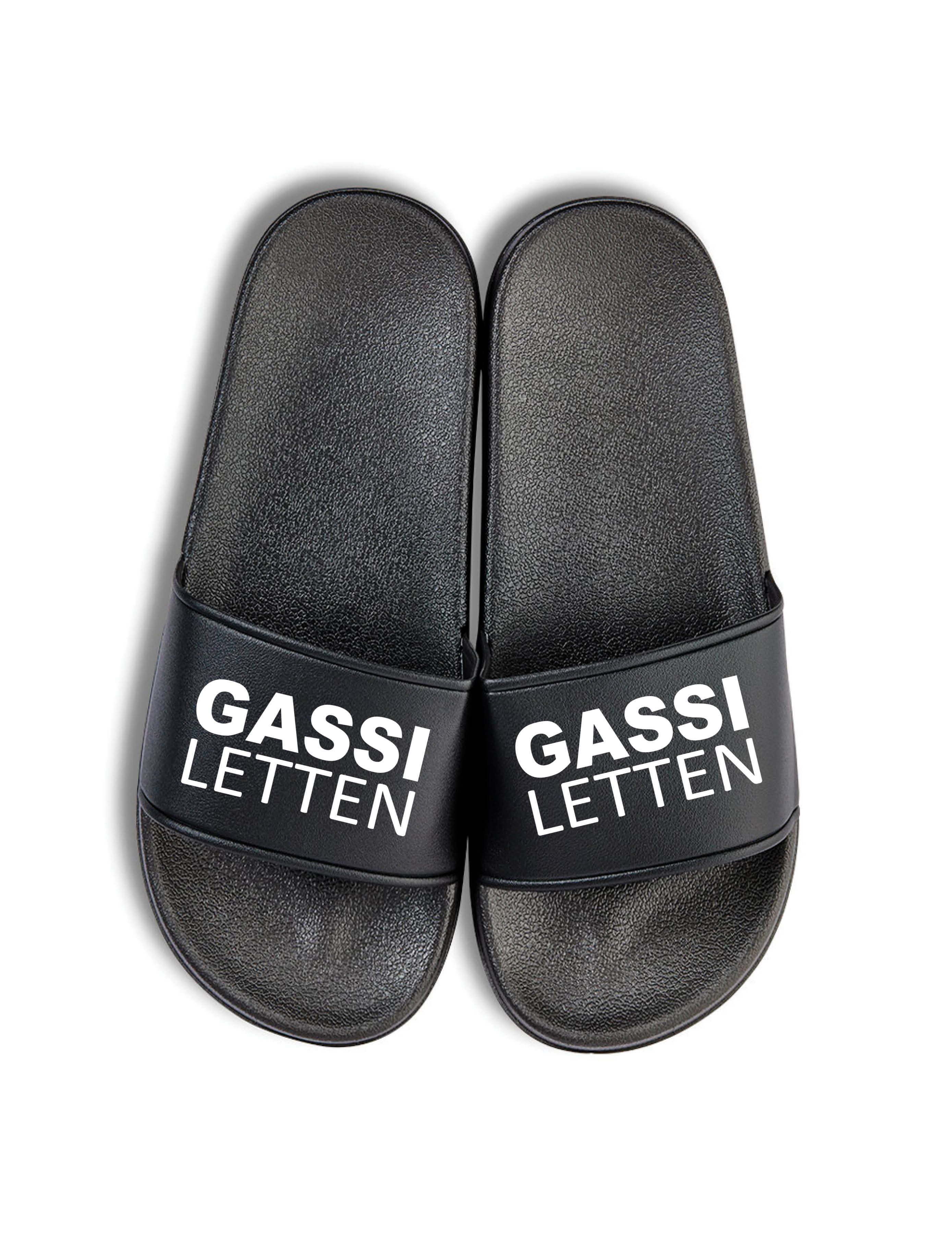 Youth Designz Herren Damen Badelatschen "Gassi Letten" Fun-Print lustig Geschenk Badeschuh mit witzigen Aufdruck für Männer und Frauen um Ein Statement zu setzen