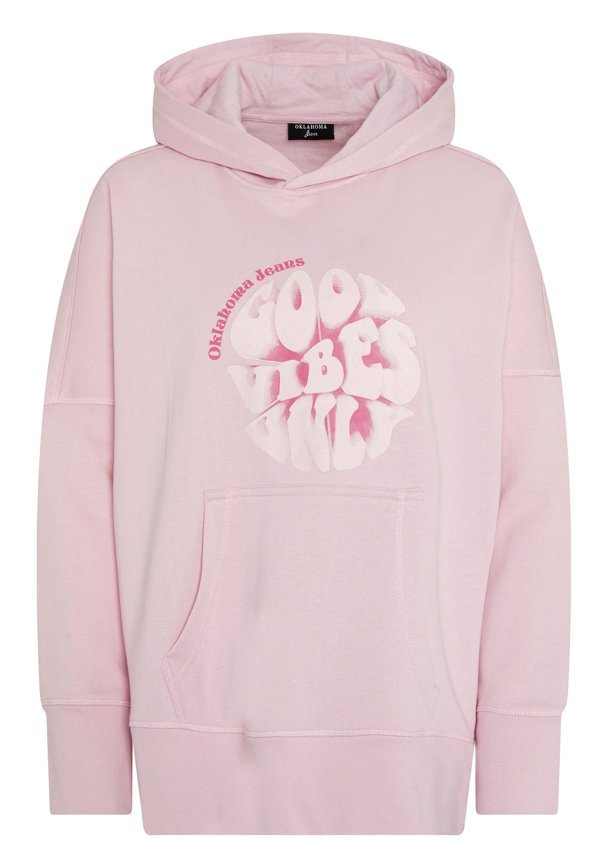 Oklahoma Jeans Kapuzensweatshirt mit Good-Vibes-Schriftzug 14-2305 Pink Nectar