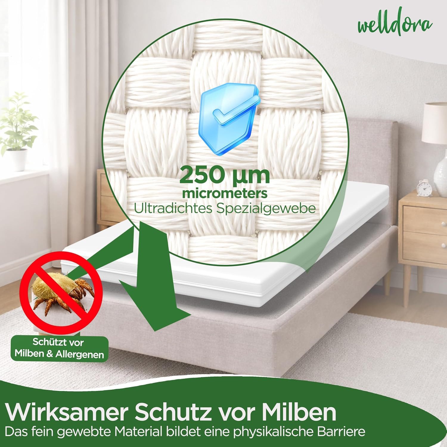 Encasing Premium Milbenbezug Matratzen ǀ Allergiker Matratzenschoner Welldora, fachärztlich getestet, Allergiker Bettwäsche mit Reissverschluss 360°