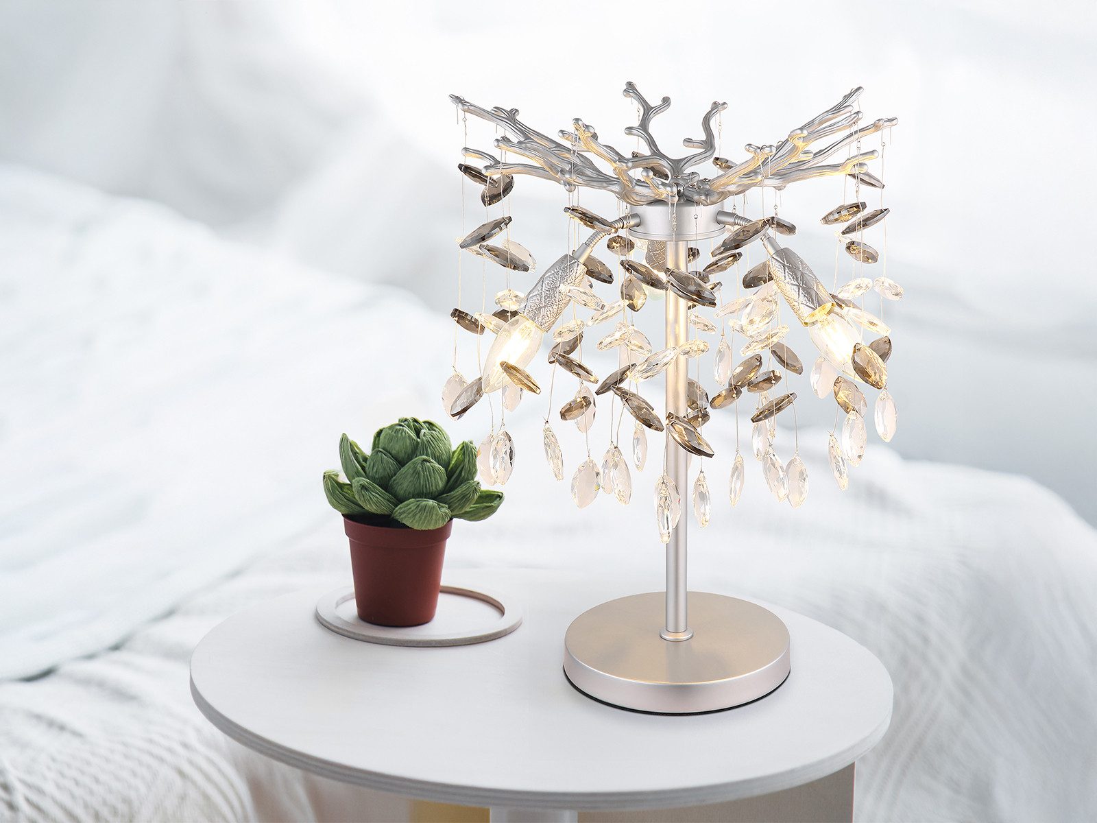GLOBO LIGHTING LED Nachttischlampe mit Kristall 2-farbig Höhe 50cm, Dimmfunktion, LED wechselbar, Warmweiß, ausgefallene große Tischlampe mit flexiblen Fassungen & Leuchtmittel