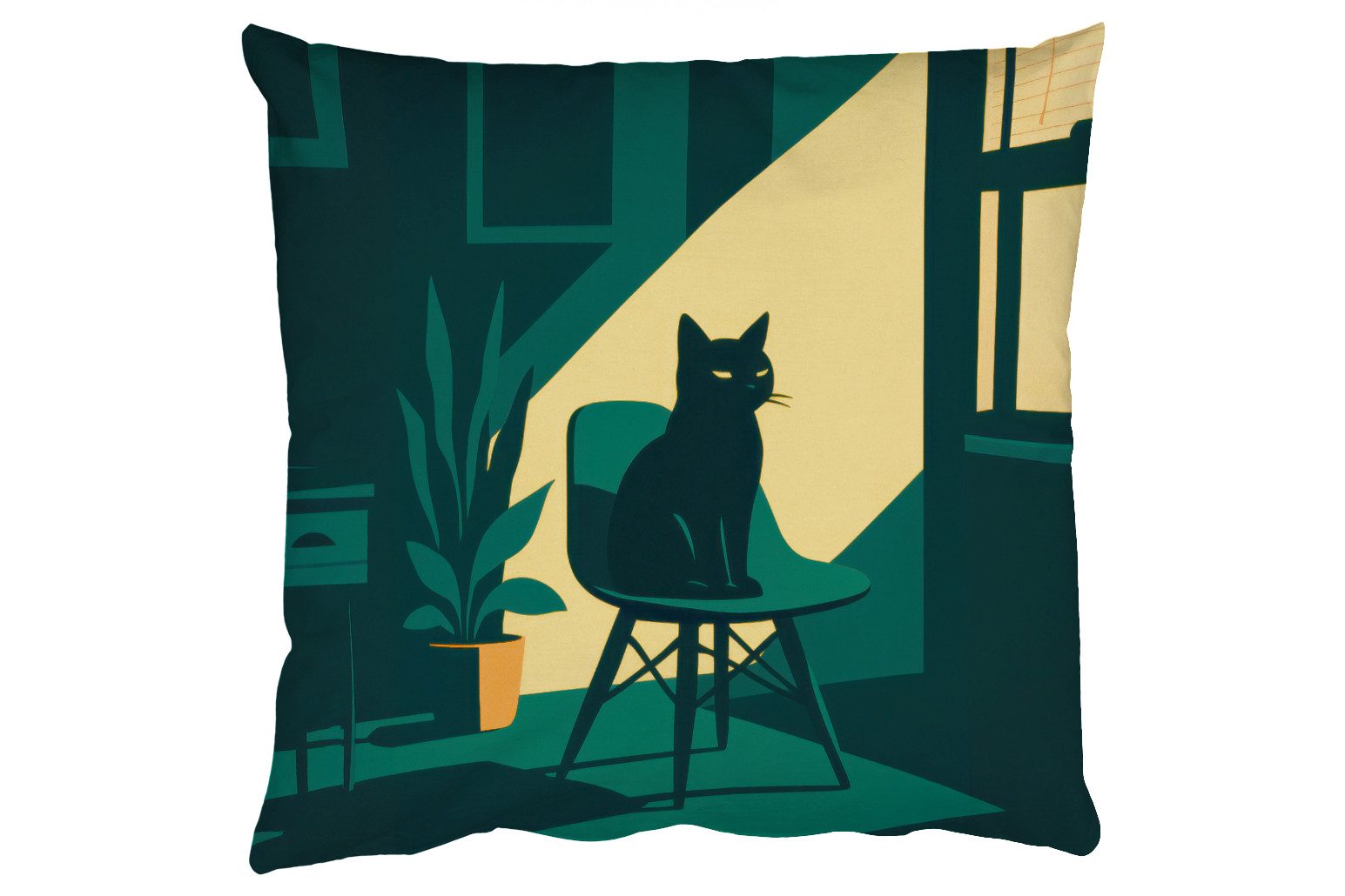 MuchoWow Dekokissen Schwarze Katze - Geheimnisvoll - Gelbe Tranche, Zierkissen, Deko Kissen mit Füllung, Sofakissen, 60x60 cm