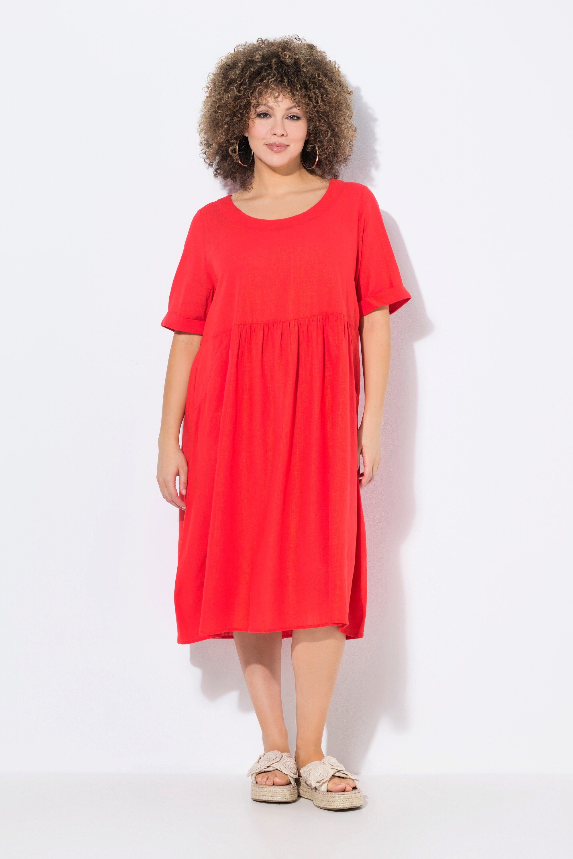 Ulla Popken Jerseykleid Kleid Leinenmix A-Linie günstig online kaufen