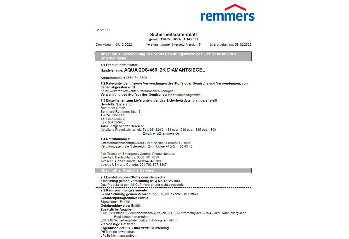 Thumbnail - Remmers Holzlack AQUA 2DS-450-2K-DIAMANTSIEGEL - 20 LTR
