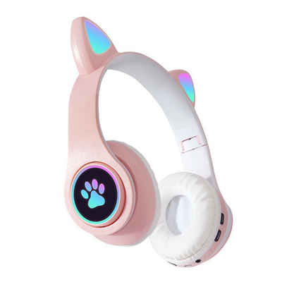 KINSI Drahtloses Bluetooth-Headset, wettbewerbsfähiges Gaming-Headset,Rosa Kinder-Kopfhörer (Katzenohr-Headset für Mädchen, kompatibel mit Tablet/Computer/Telefon)