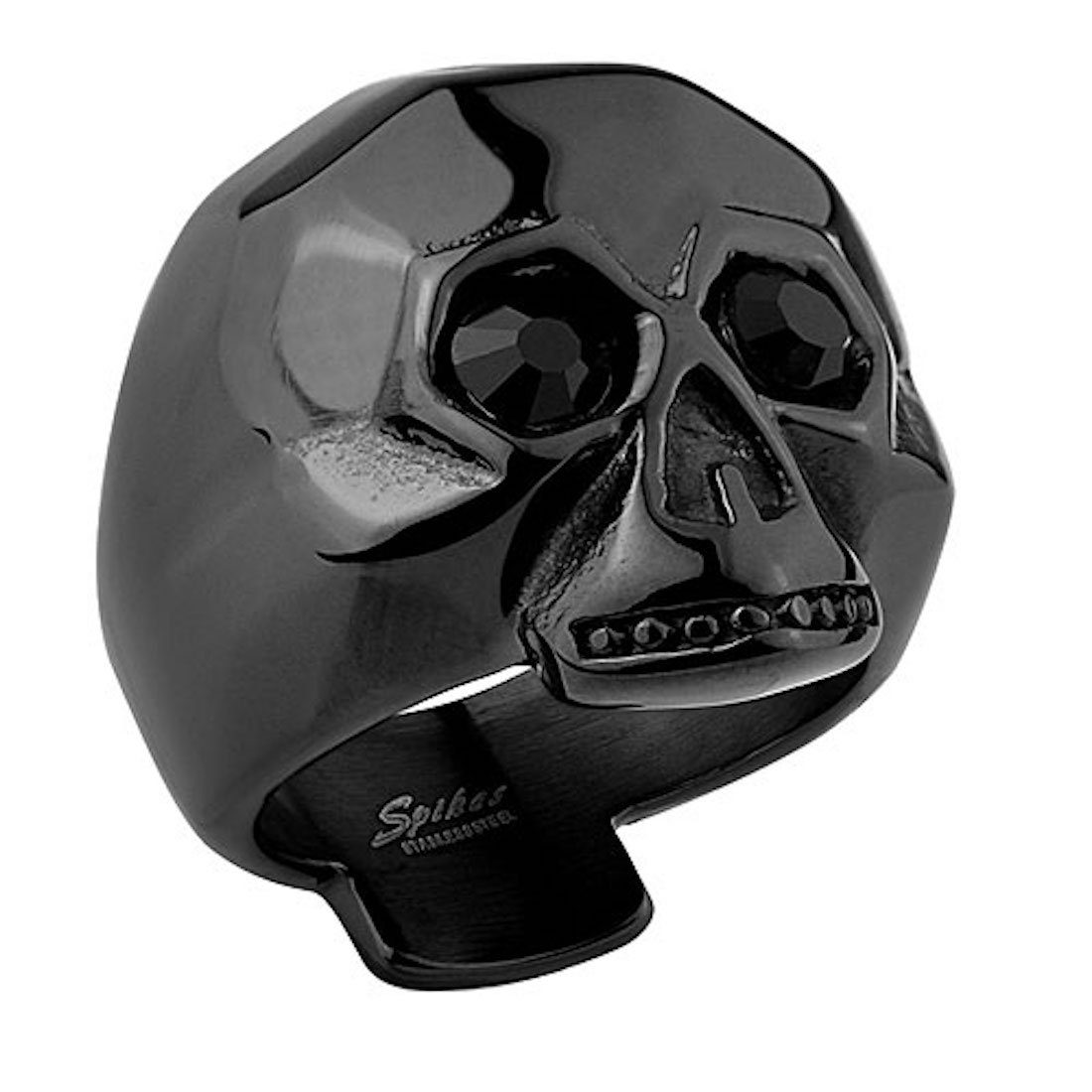 Taffstyle Fingerring Herren Ring Totenkopf schwarze Kristall Augen, Herren Edelstahl Massiv Breit Herrenring Männer Biker Rocker Schmuck