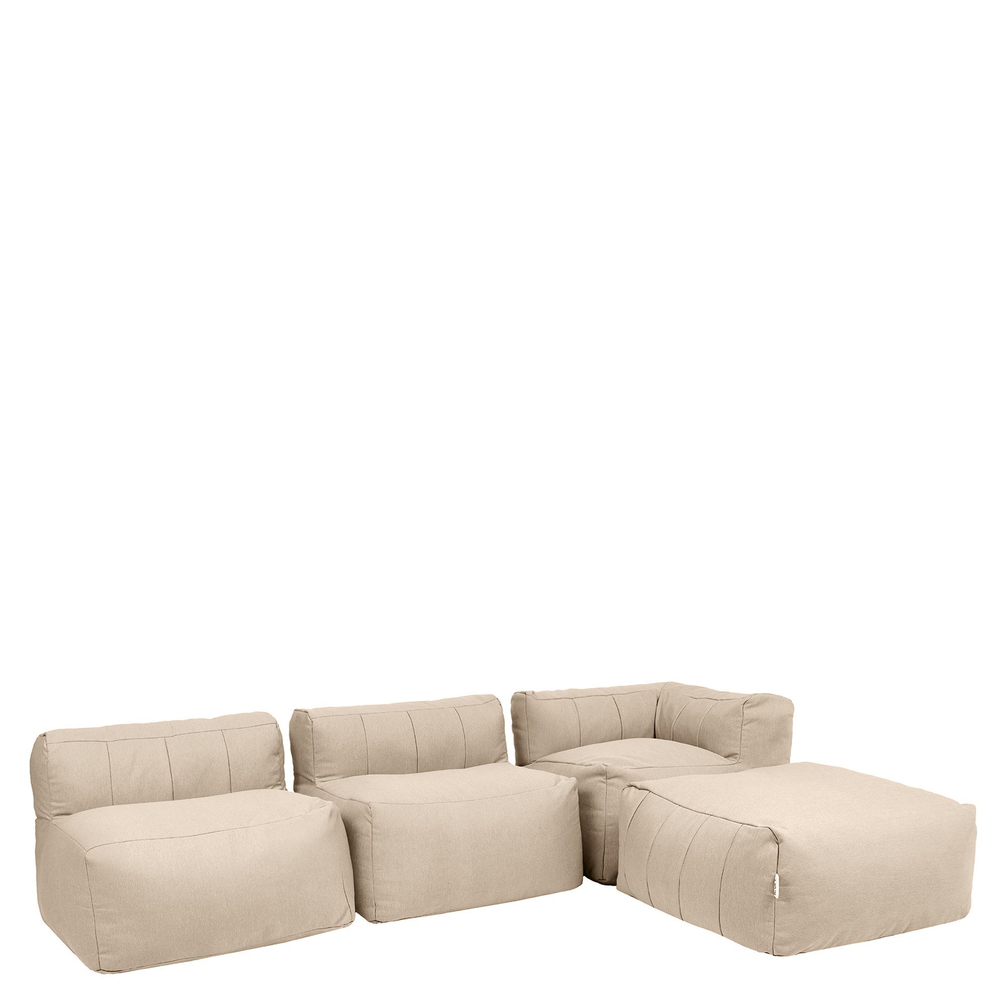 icon Gartenlounge-Set Modulares Outdoorsofa 4 Stück aus Olefin „Zen“, (Spar-Set, 1 x Ecksofa, 2 Sessel, 1 x Hocker), Schaumstoff Füllung, für Wohnzimmer, für den Außenbereich, wetterfest
