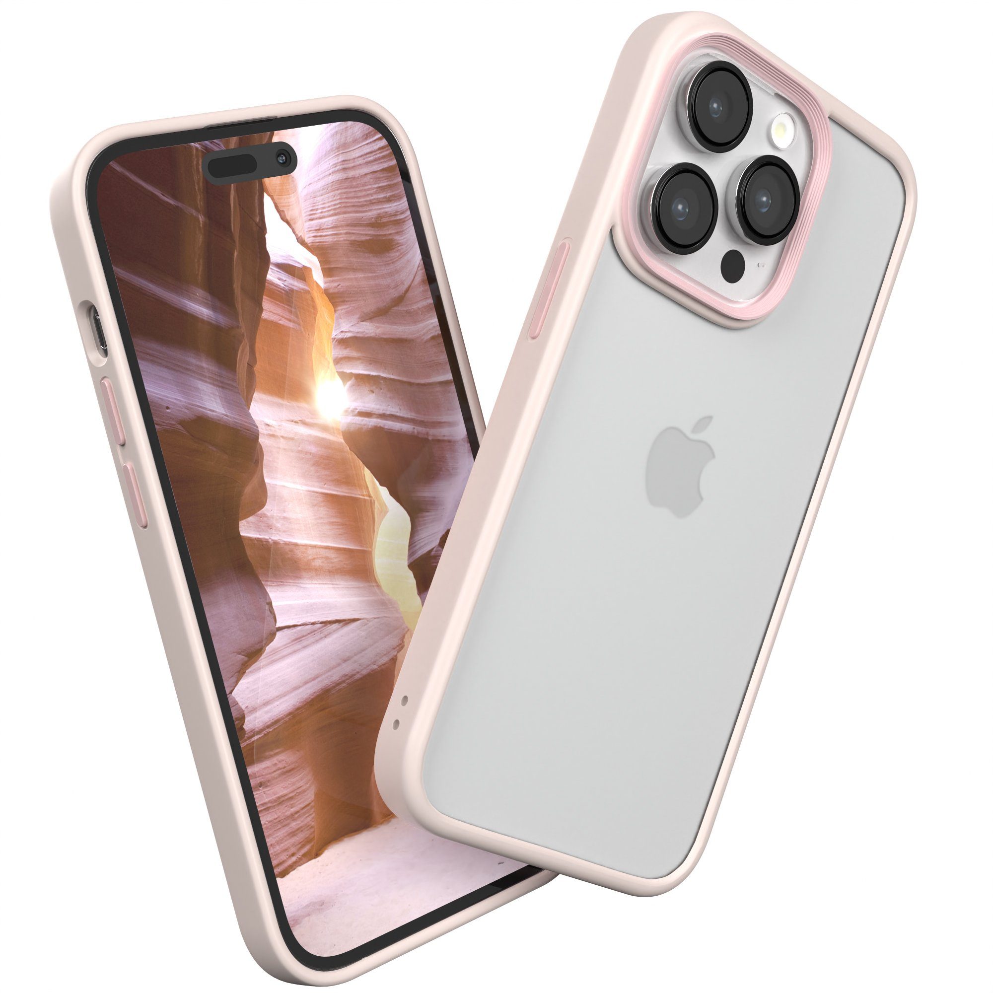 EAZY CASE Handyhülle Outdoor Case für Apple iPhone 14 Pro 6,1 Zoll, Hülle kompatibel mit Qi & Magsafe Transparent Backcover Rosé / Altrosa