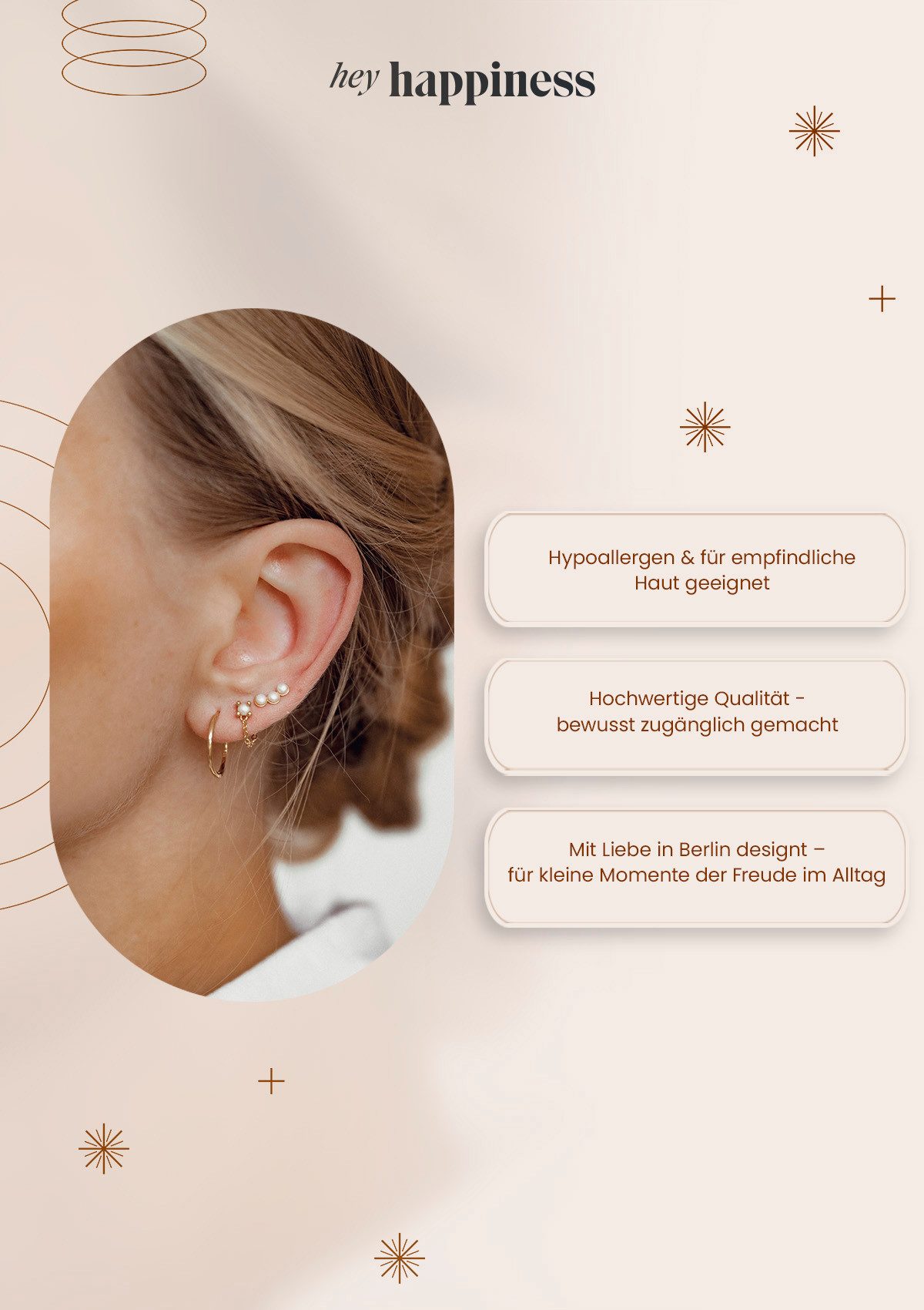 Hey Happiness Paar Creolen 925 Silber Damen, Vergoldet 18K Roségold, Basic Ohrringe Silber, Geschenk Idee – Bild 5 von 5