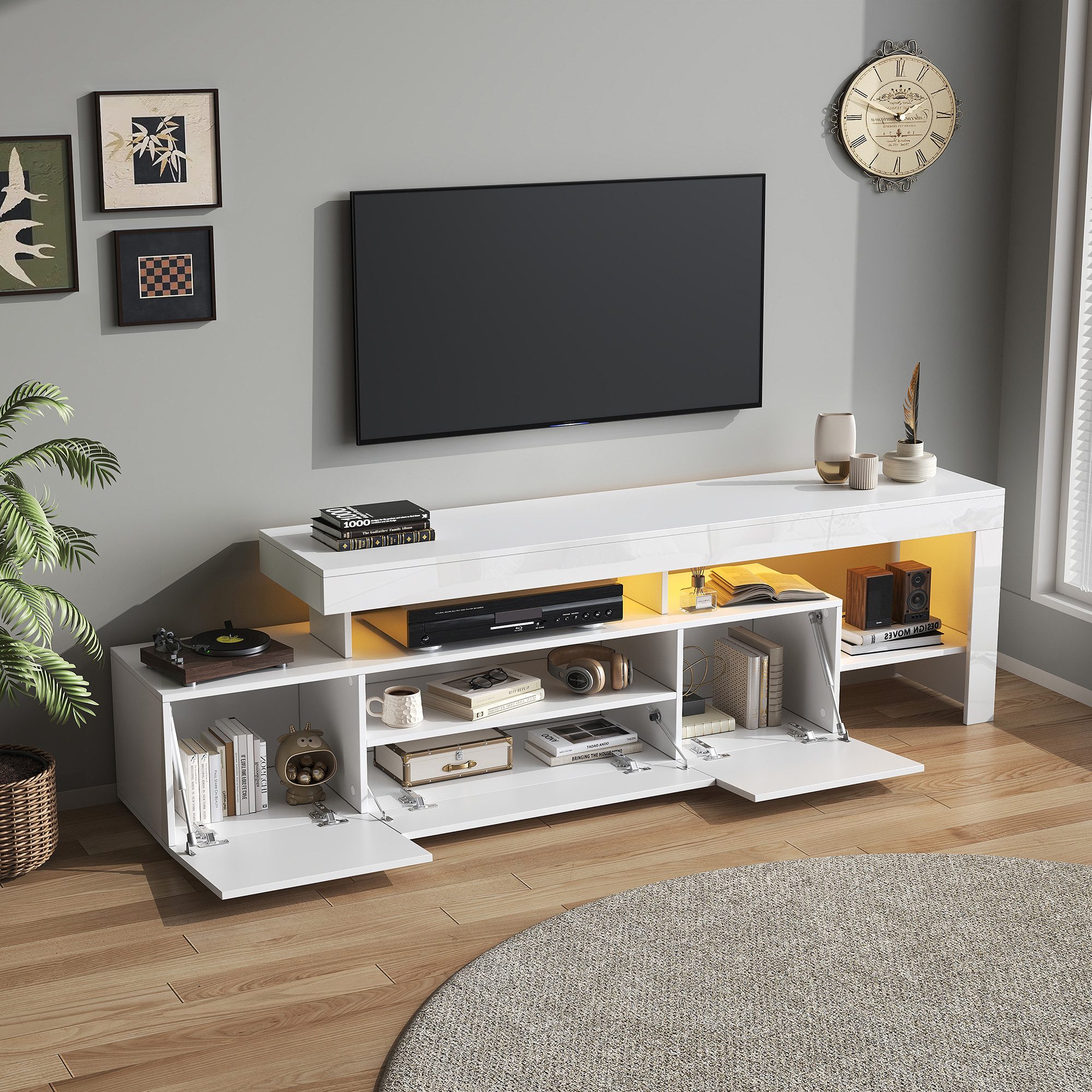 TV-Schrank Sideboard Fernsehschrank Lowboard mit Regal & LED