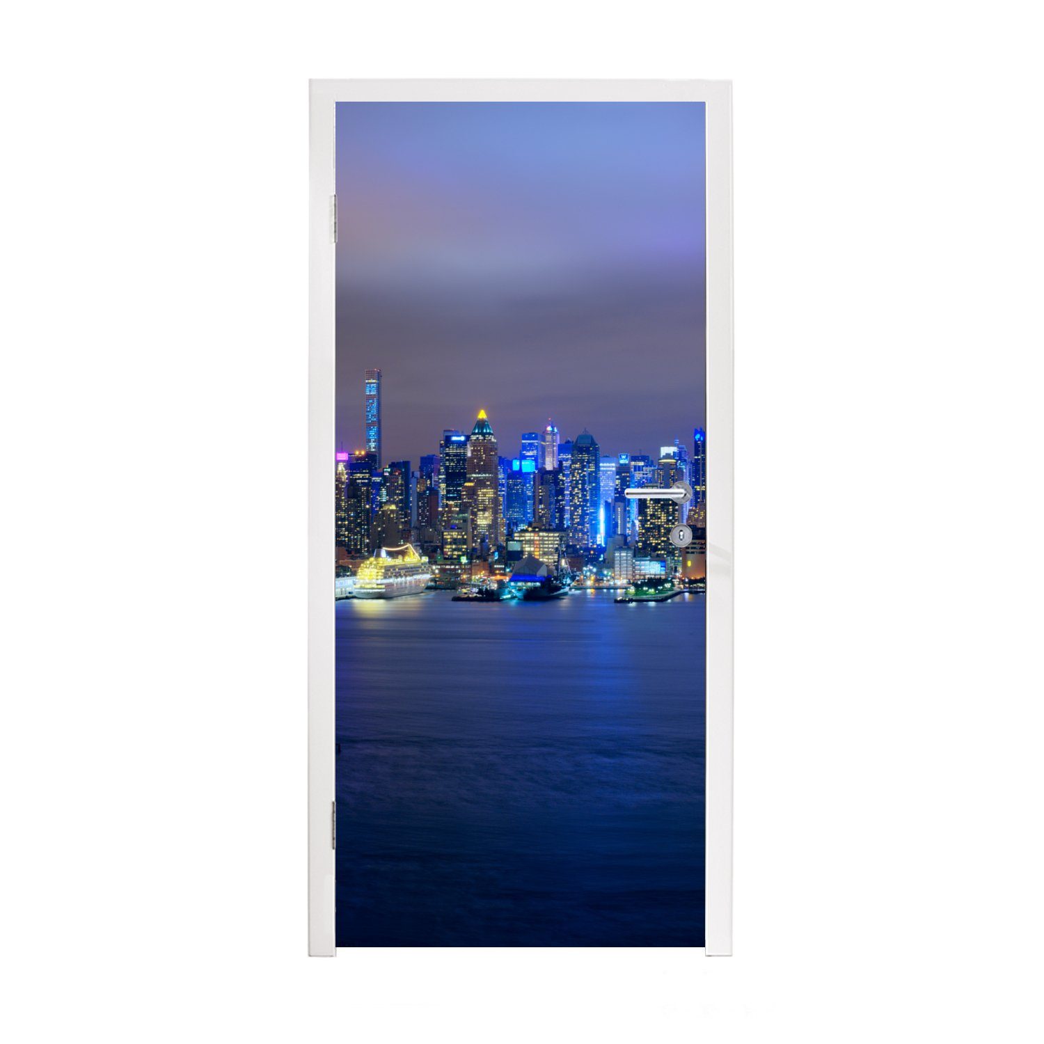 MuchoWow Türtapete New York - Skyline - Nacht, Matt, bedruckt, (1 St), Fototapete für Tür, Türaufkleber, 75x205 cm