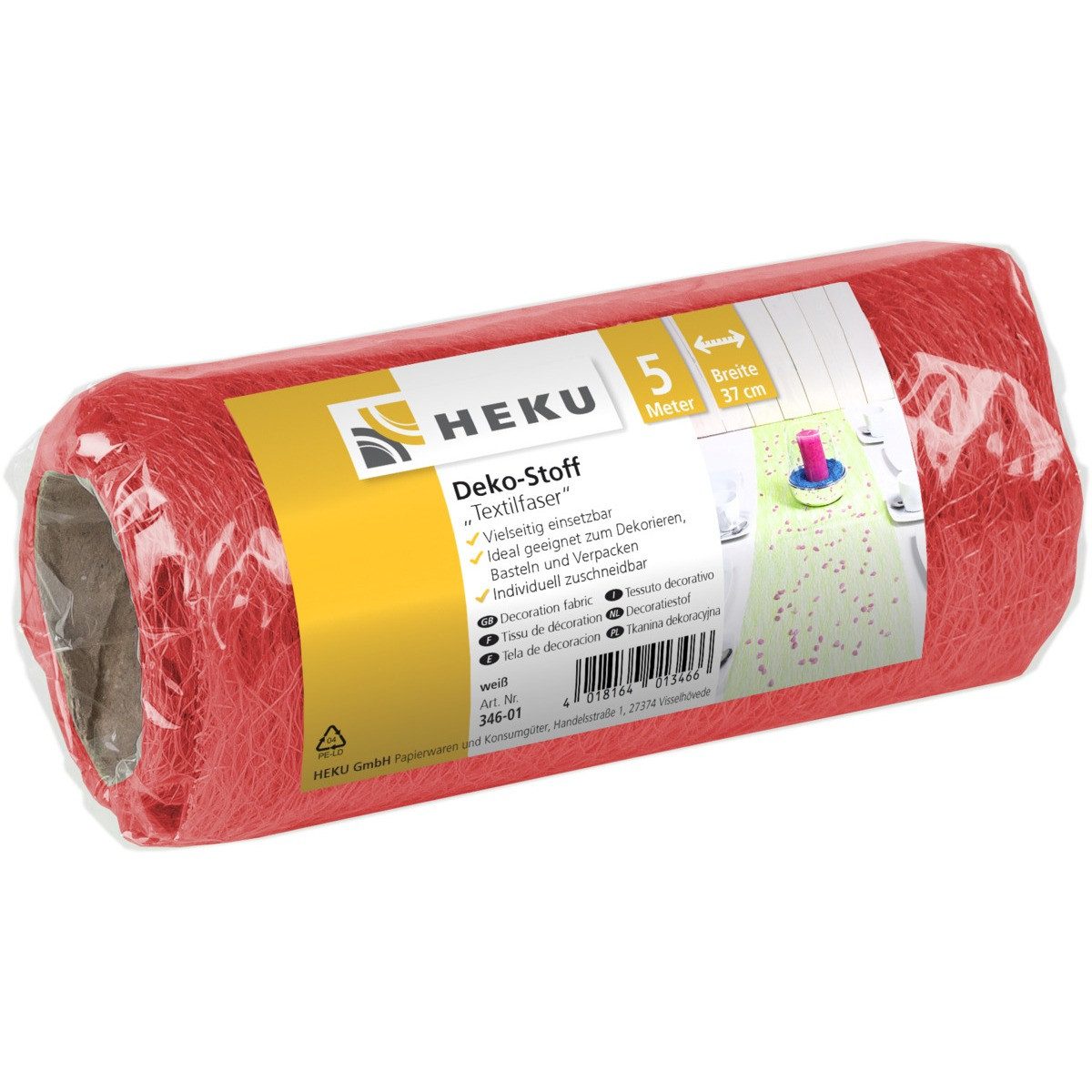 HEKU Tischband Deko Stoff Textilfaser auf Rolle rot 5mx37cm