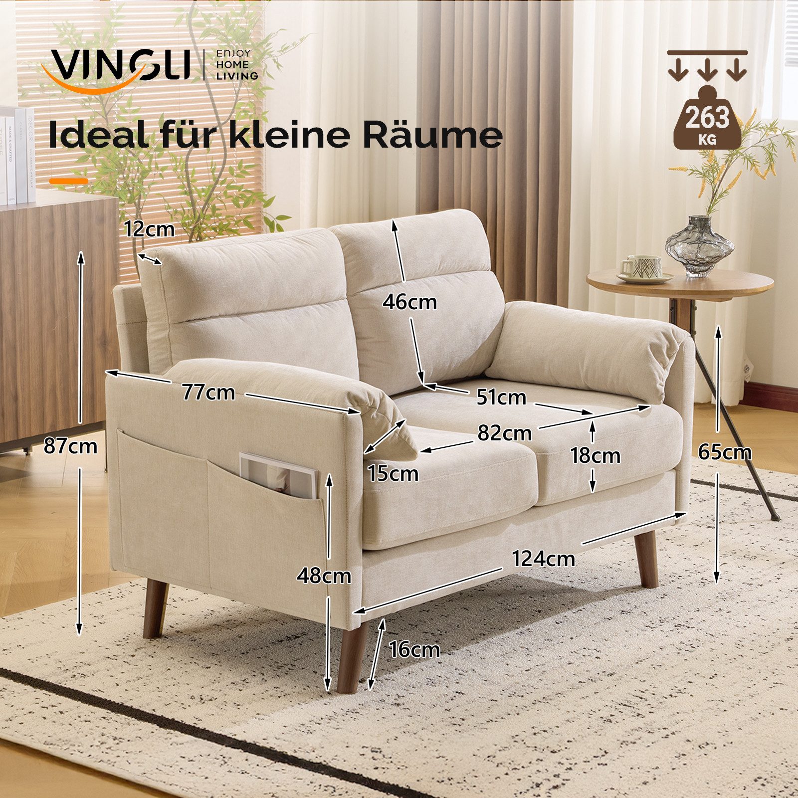 VINGLI 2-Sitzer Sofa klein, Kleine Stoffcouch günstig online kaufen