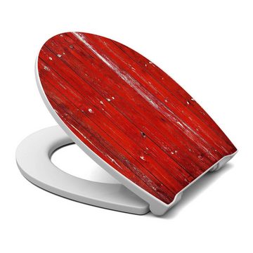 banjado WC-Sitz Motiv Rote Holzlatten (umweltfreundliches Material & Take-Off Technologie, Softclose Absenkautomatik), 45 x 38,4 x 4,2cm
