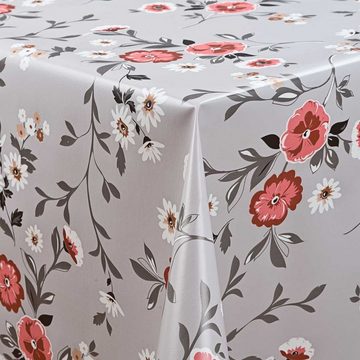 laro Tischdecke Wachstuch-Tischdecken Abwaschbar Blumen Grau. Rot. Weiß rechteckig