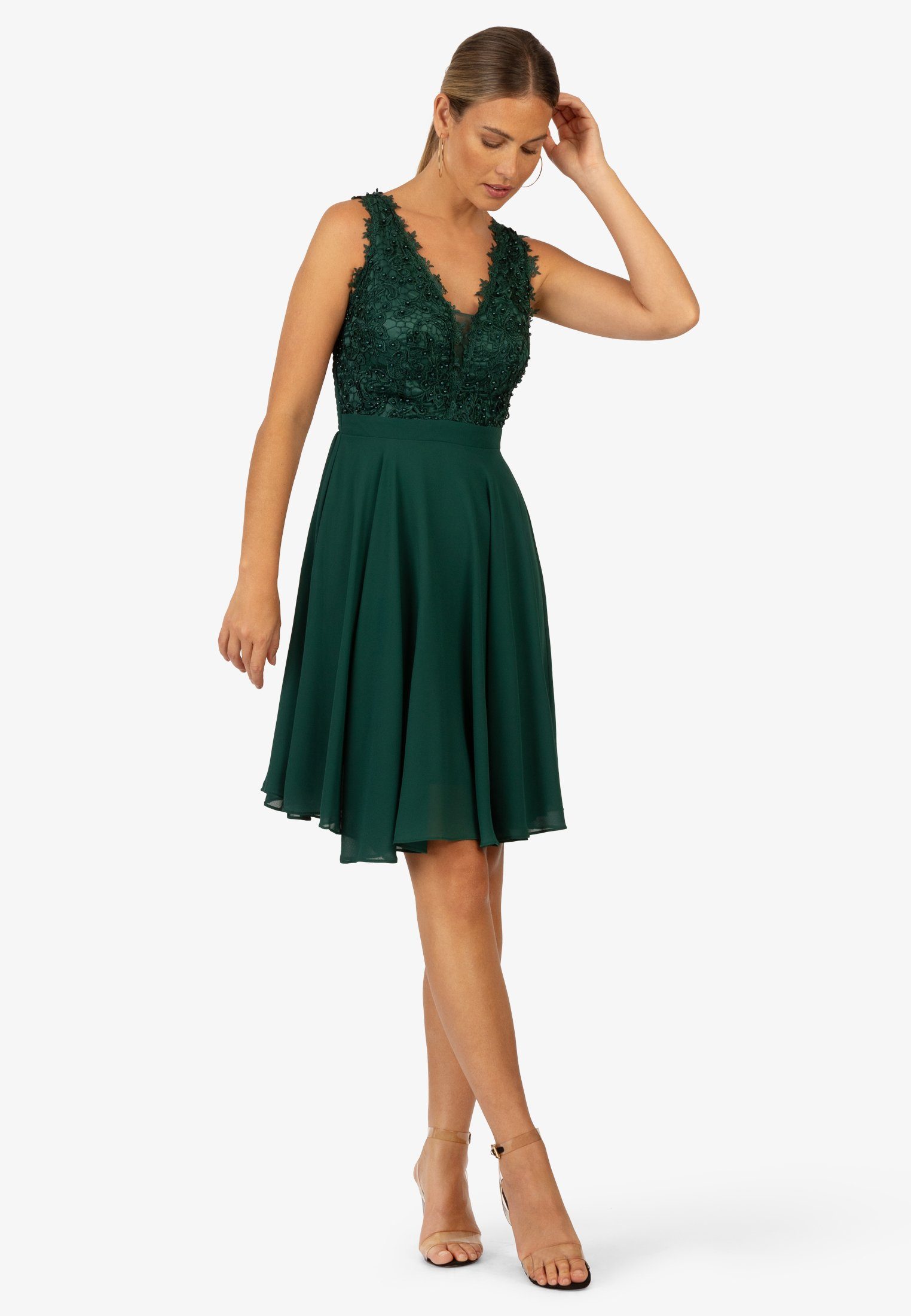 Cocktailkleid emerald zartem Kraimod Chiffon aus mit Rockpart weitem