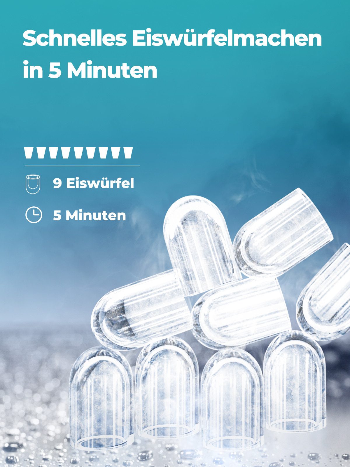 FOHERE Kühlbox Eiswürfelmaschine Klein, 14Kg/24h, 9 Eiswürfel/5Min, selbstreinigend, mit Schaufel/Korb, 2 Größen, Zuhause/Büro/Bar/RV