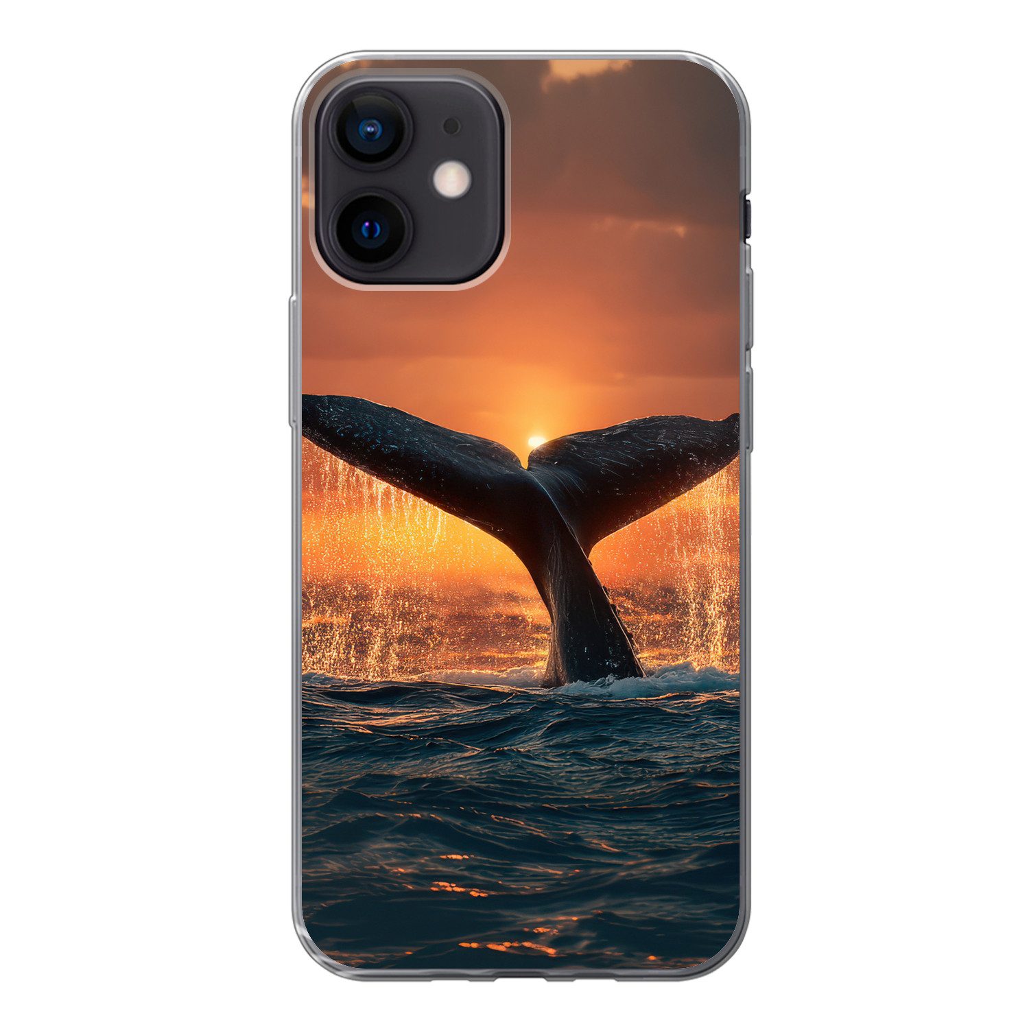MuchoWow Handyhülle für Apple iPhone 12 Schwanz eines Wals - Wasser - Sonnenuntergang, Smartphone-Bumper, Print, Handy Schutzhülle Dünn