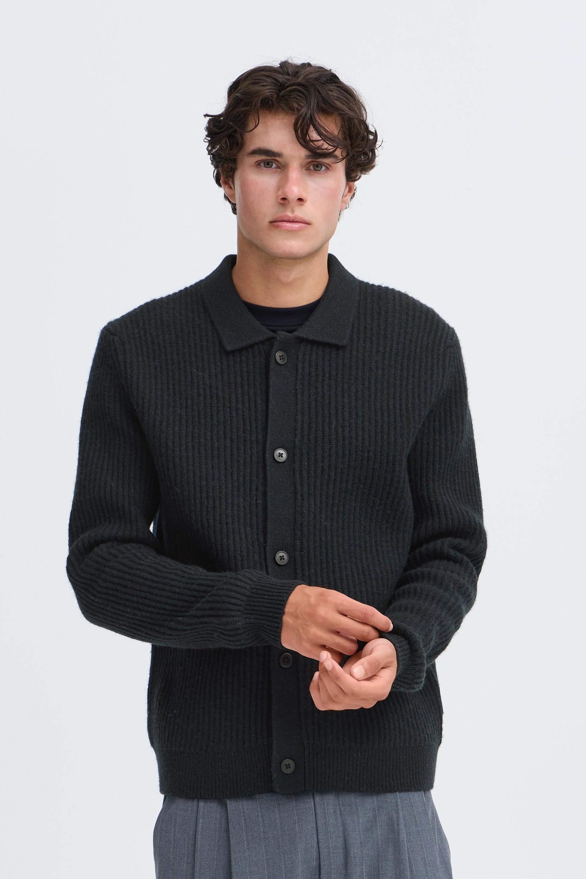 Casual Friday Strickjacke CFAlek Stilvoller Grobstrick-Cardigan mit Polo-Kragen